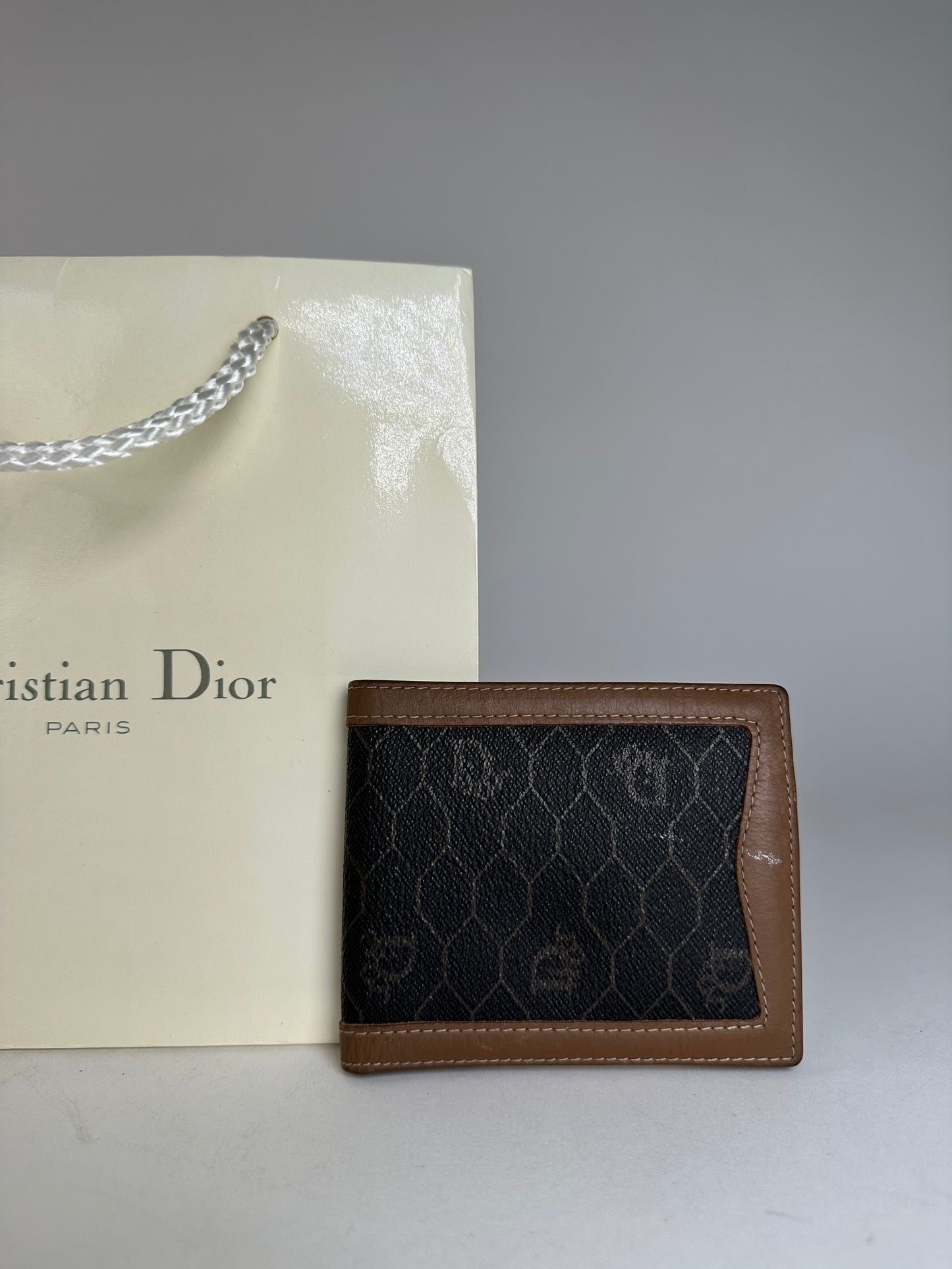 Vintage Dior Flapable Leather Monogram Wallet Black Brown