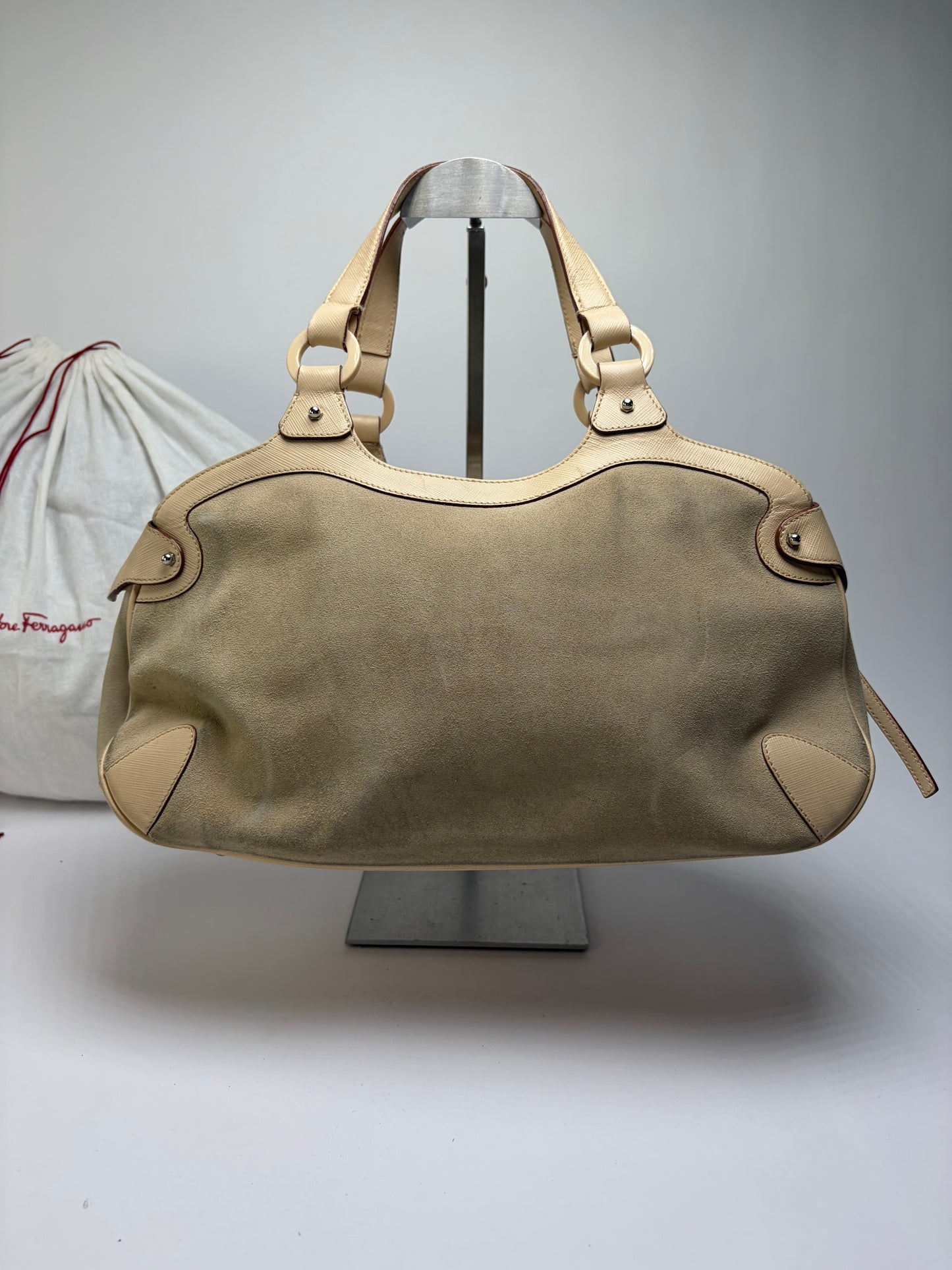 Vintage Ferragamo Woven Rattan Structured Top-Handle Bag Beige