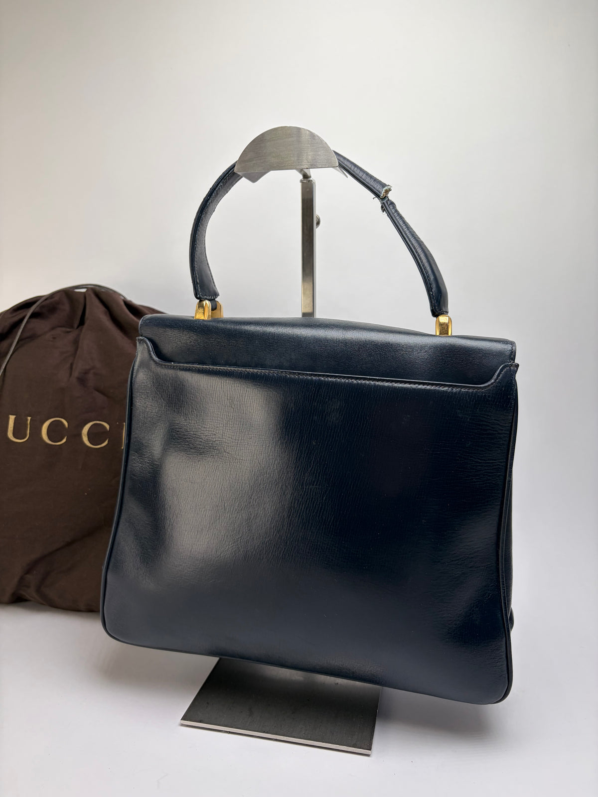 Vintage Gucci Structured Leather Top-Handle Bag Late 1970s Navy