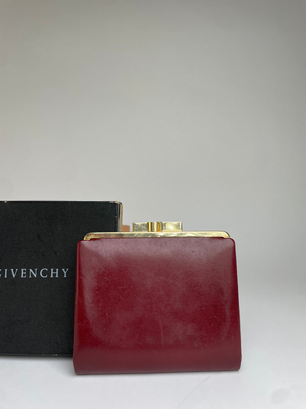 Vintage Givenchy 4G Logo Structured Clutch Wallet c. Late 1970s Burgundy