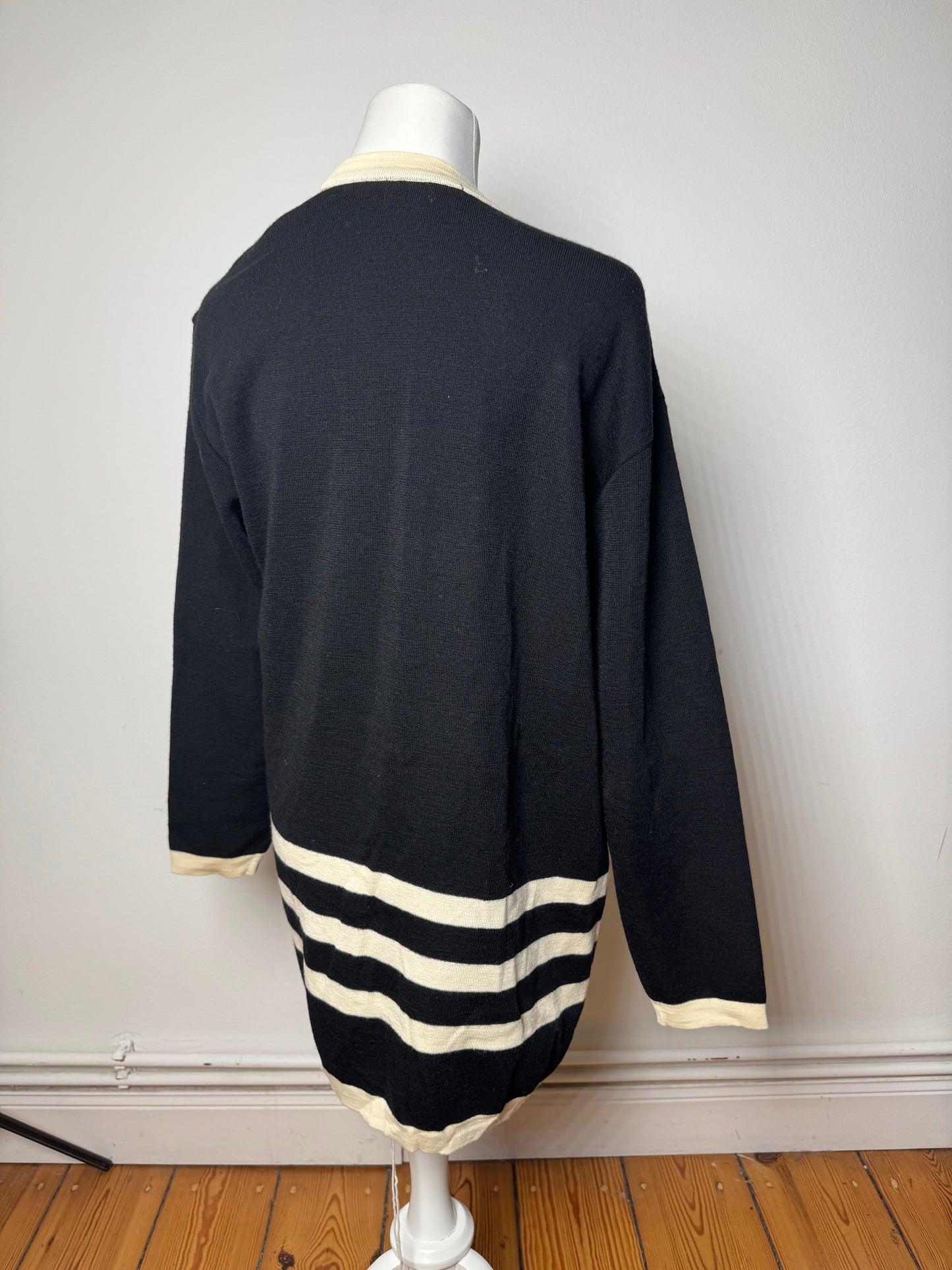 Vintage Courreges Paris Striped Cardigan Black White M