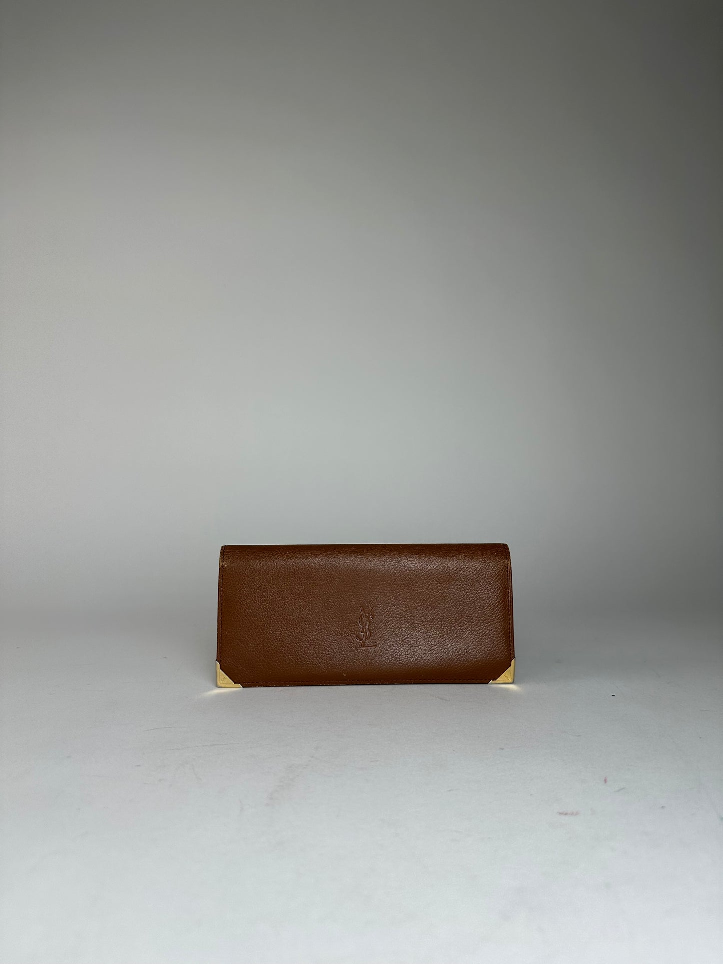 Vintage YSL Leather Card Holder ID Holder Brown