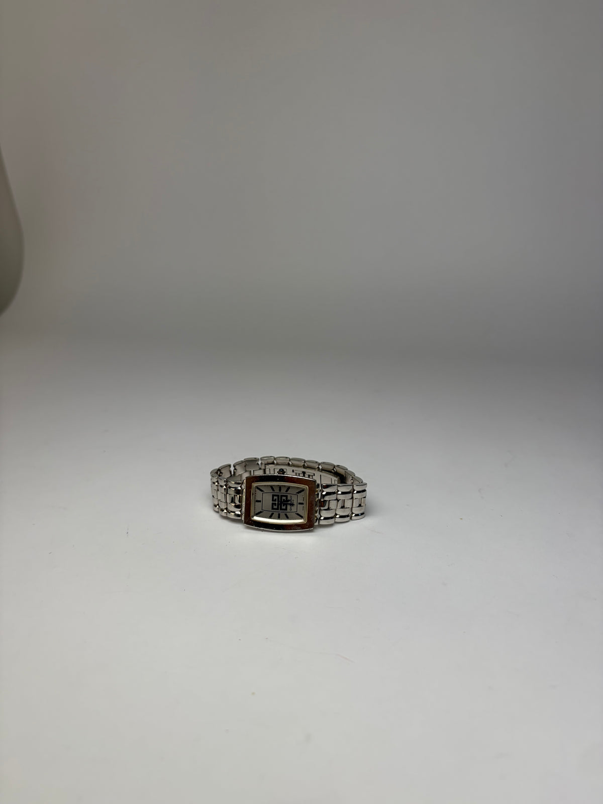 Vintage Givenchy Rectangular Quartz Watch Late 1990s Silver White