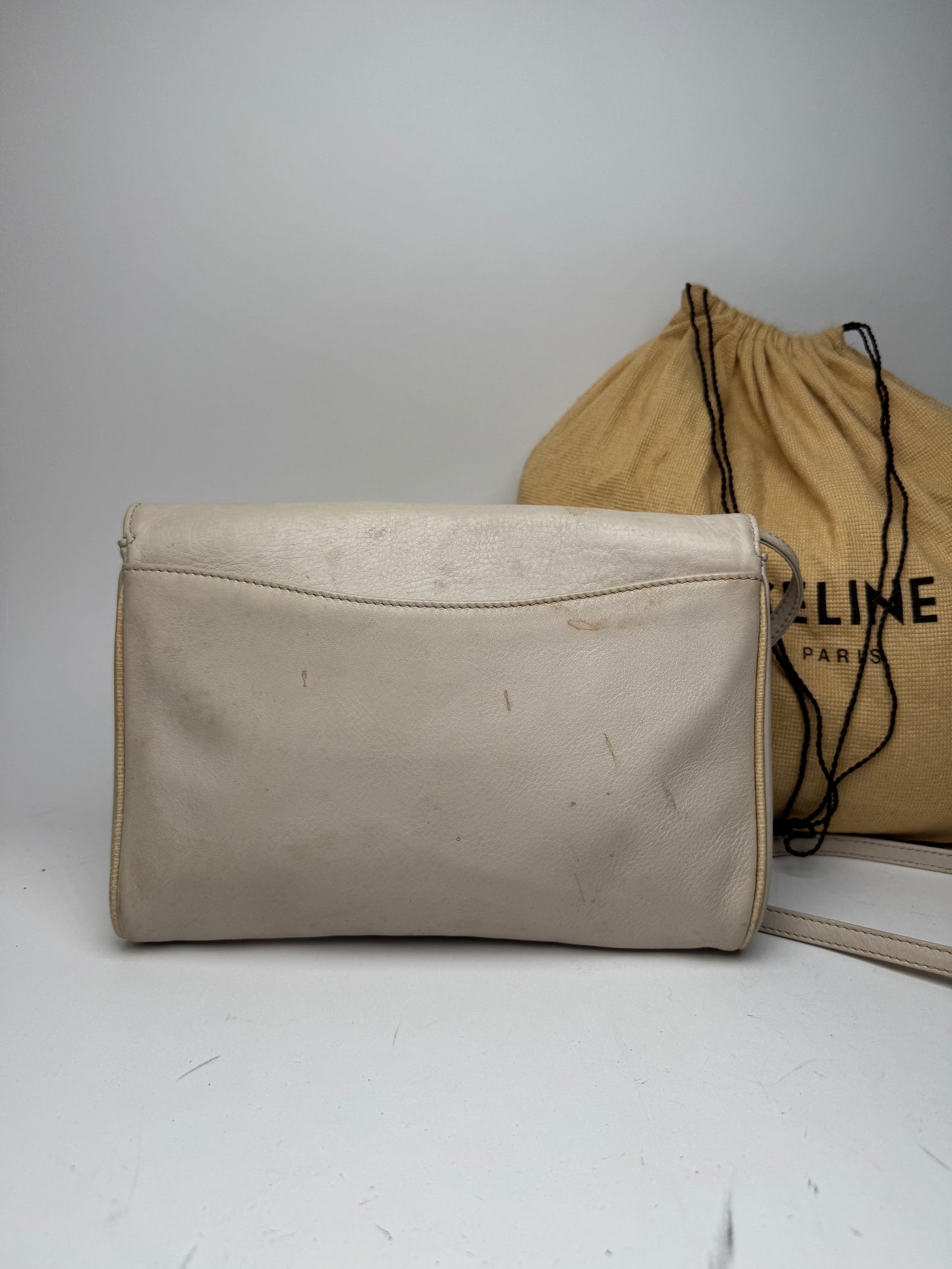 Vintage Celine Paris Leather crossbody Bag white / Ecru