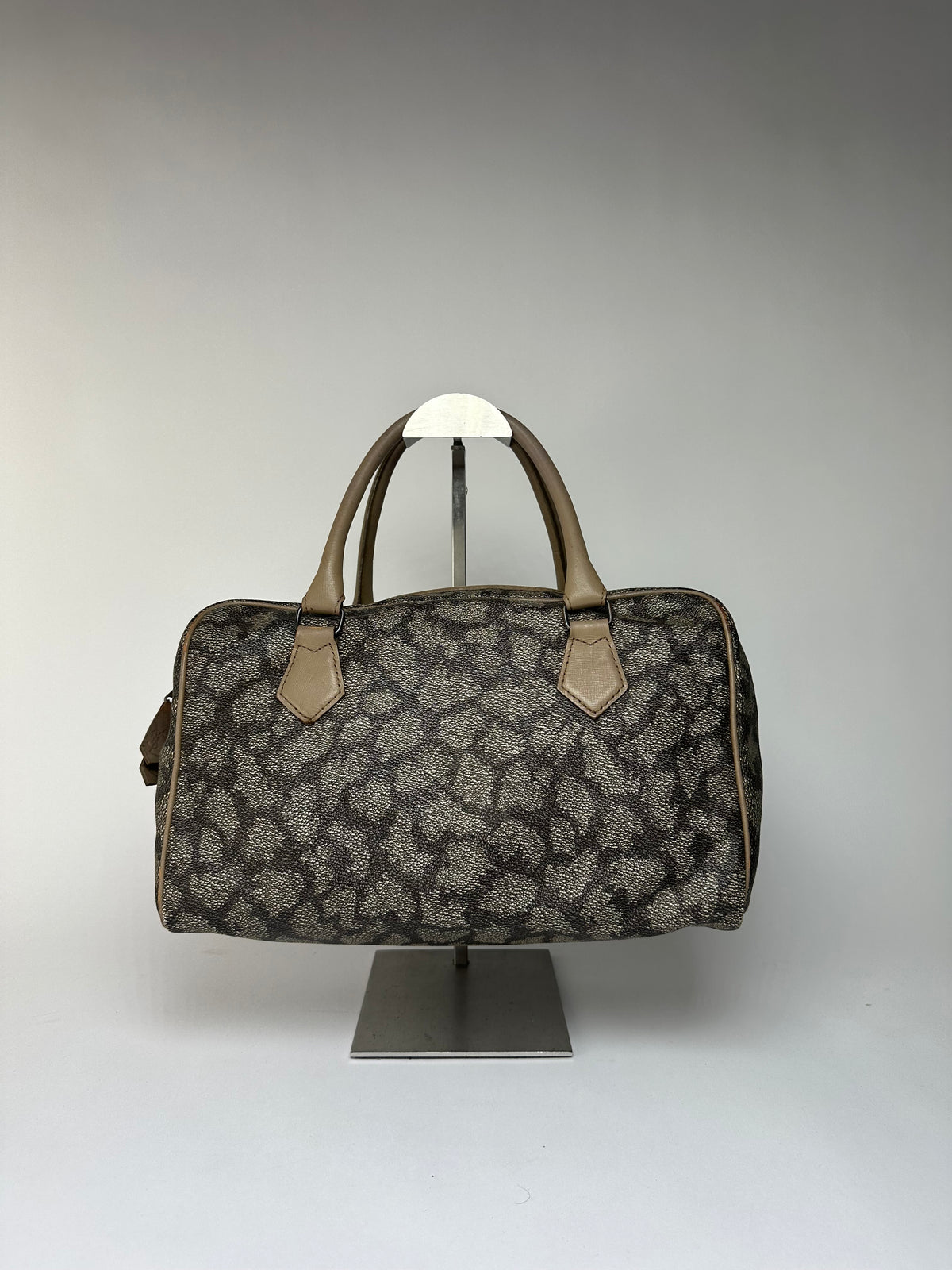Vintage Yves Saint Laurent Leopard Print Structured Bag c. Late 1990s Grey Beige