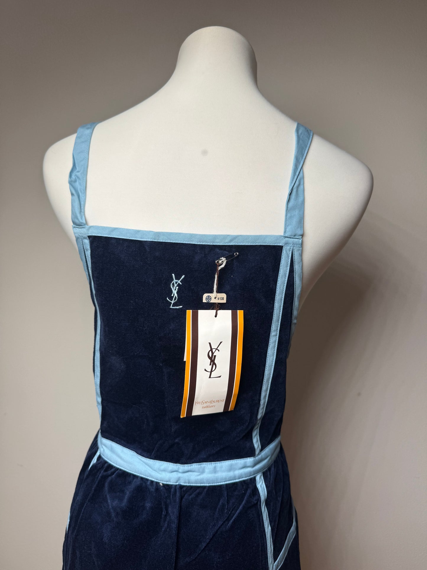 Vintage Yves Saint Laurent Velvet Canvas Dress Navy Blue M