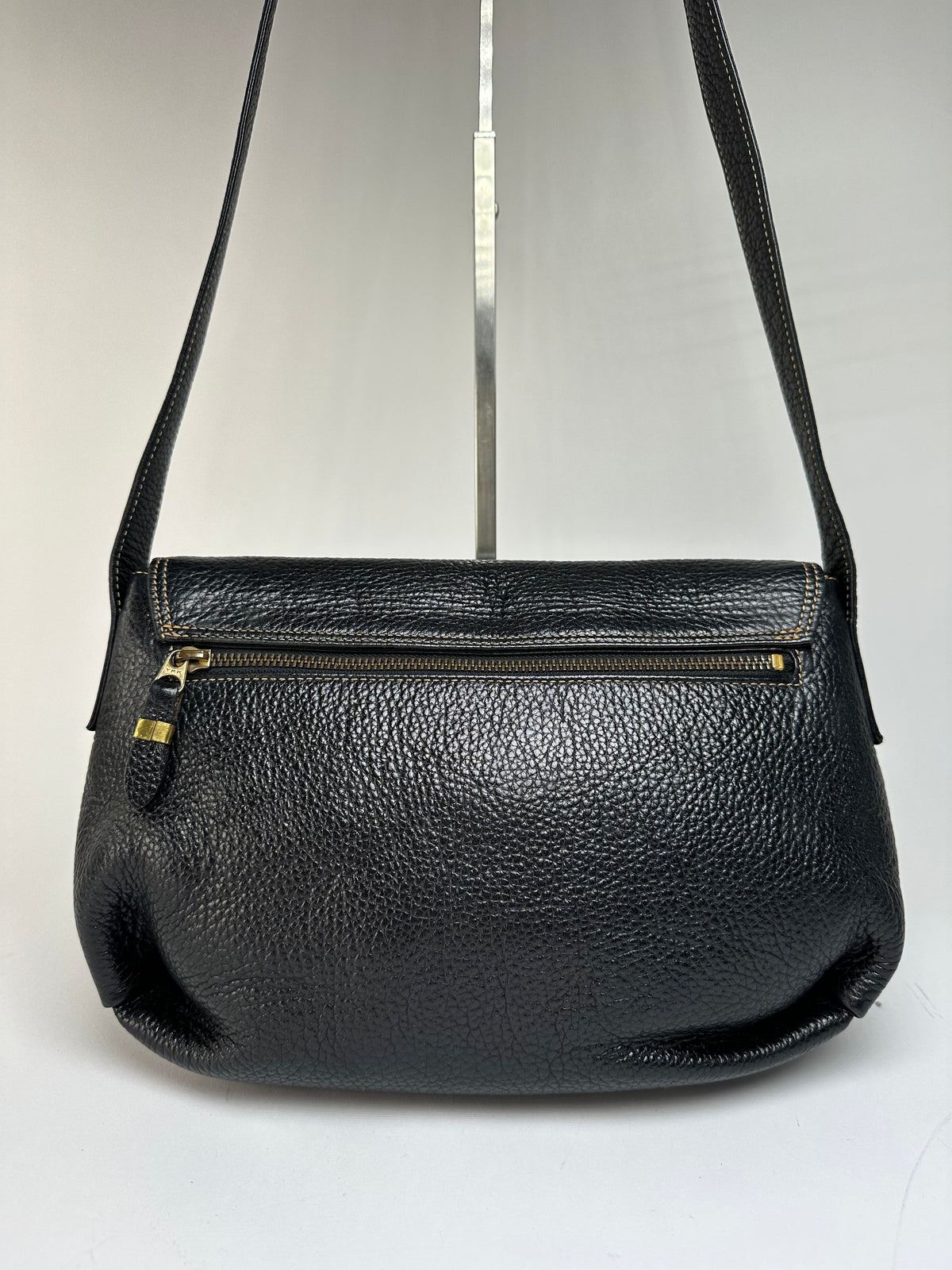 Vintage Givenchy Pebbled Leather Flap Crossbody Bag Late 1980s Black