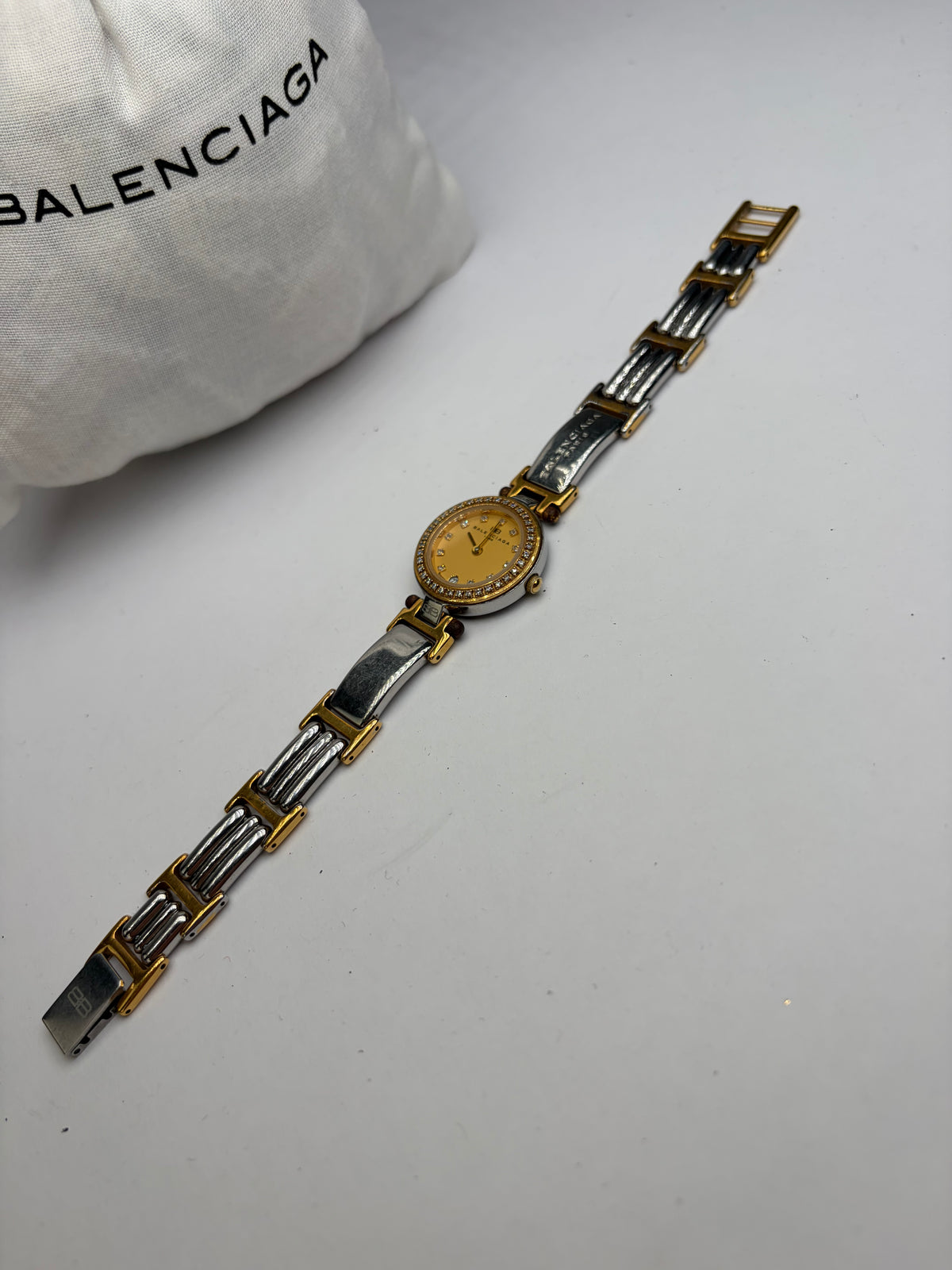 Vintage Balenciaga Stainless Steel Bracelet Watch Yellow Gold