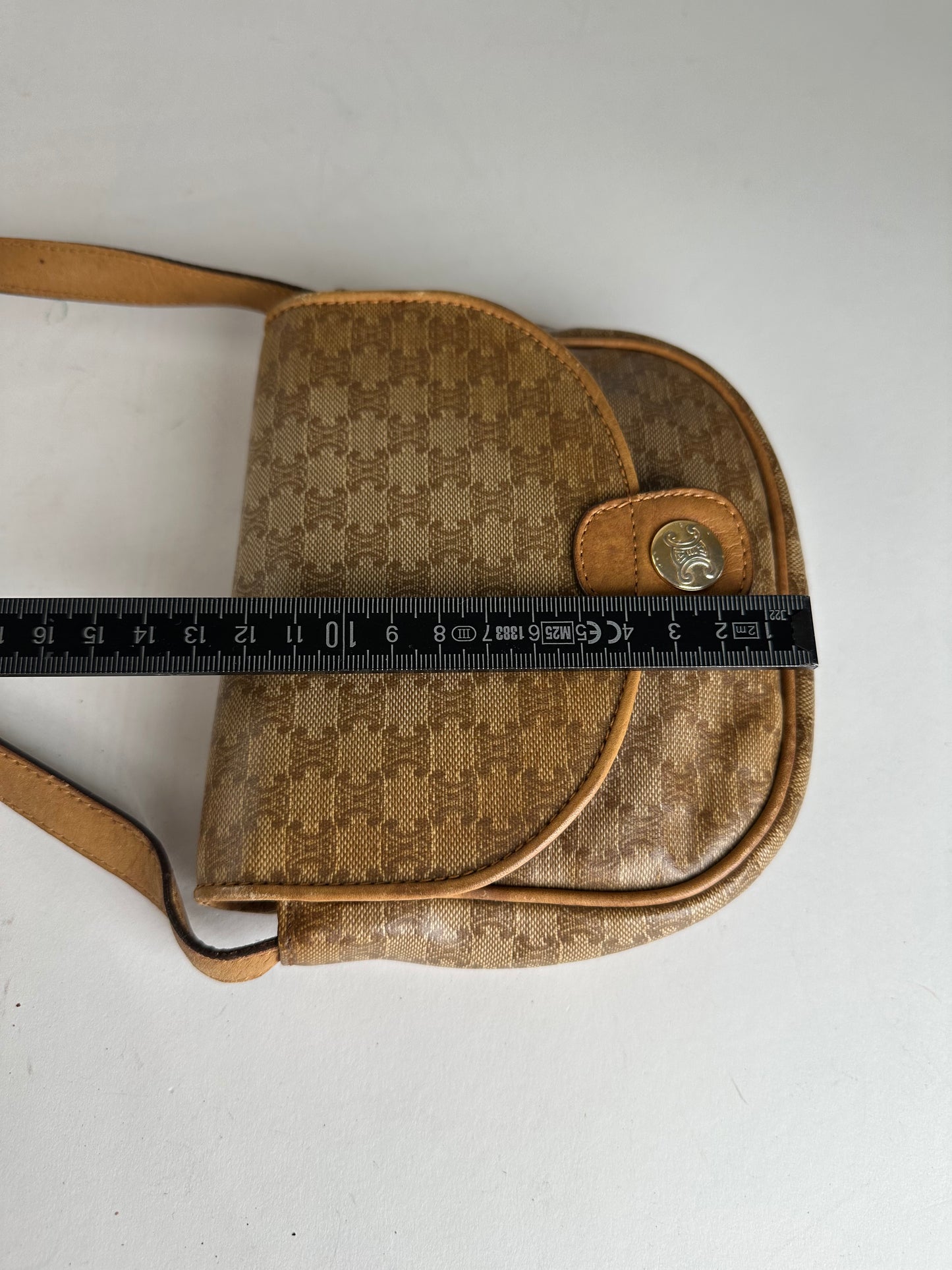 Vintage Celine Paris Leather Triomphe Mini Crossbody Bag Brown
