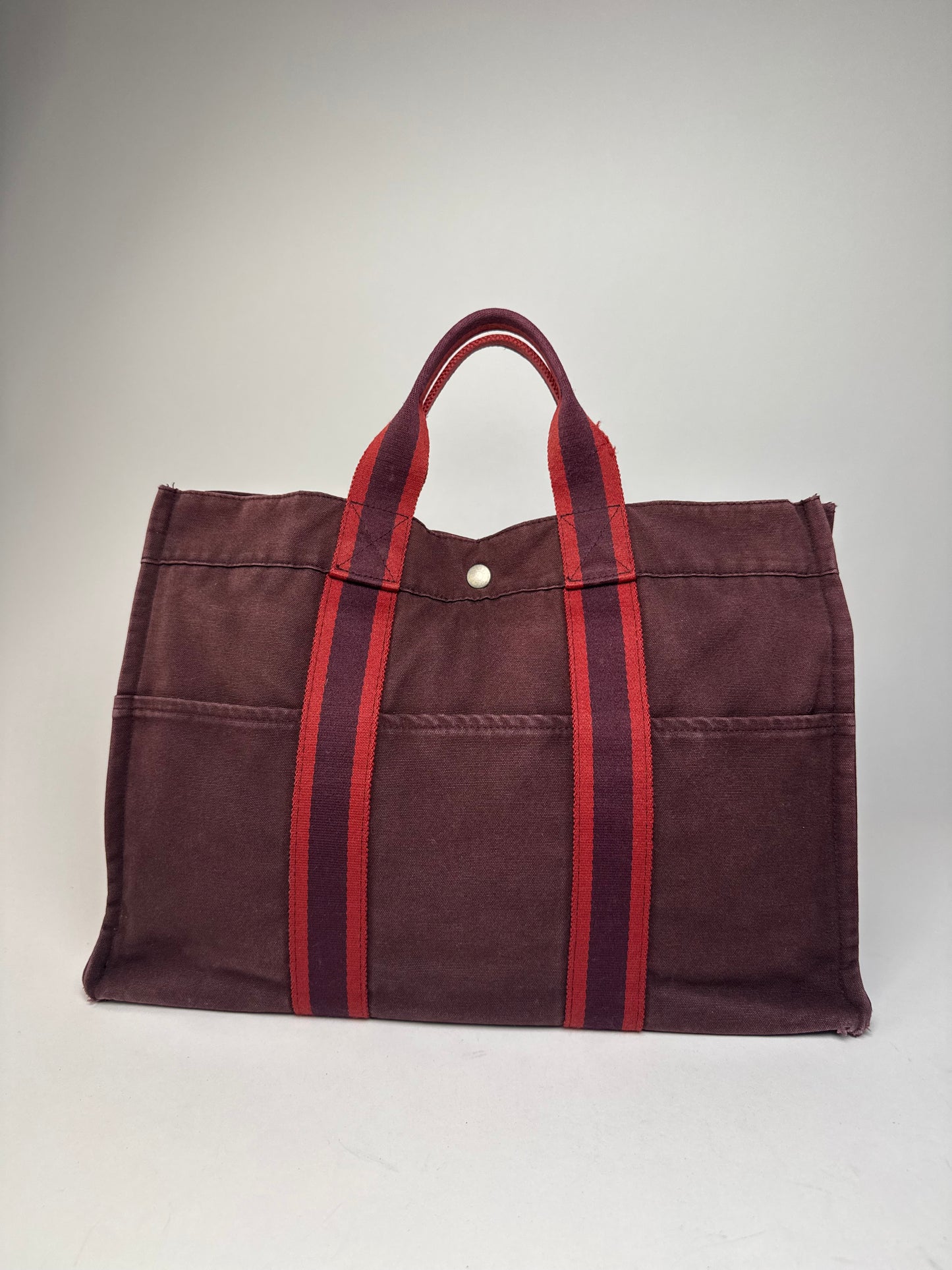 Vintage Hermes Canvas Tote Bag Purple Red