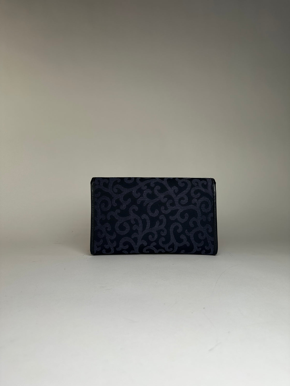 Vintage Yves Saint Laurent Textured Fabric Flap Wallet Navy Gold