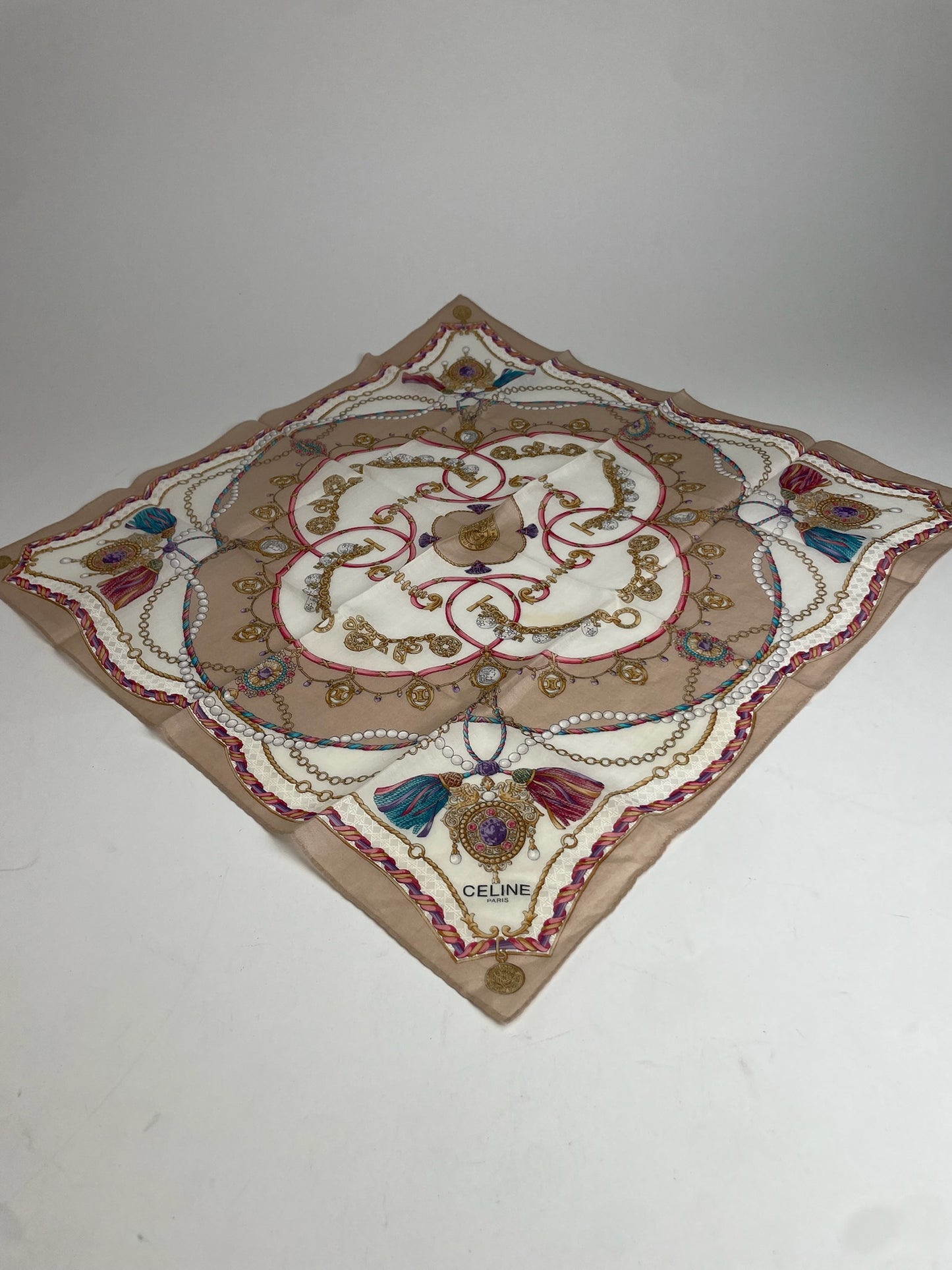 Vintage Celine Scarf White Brown