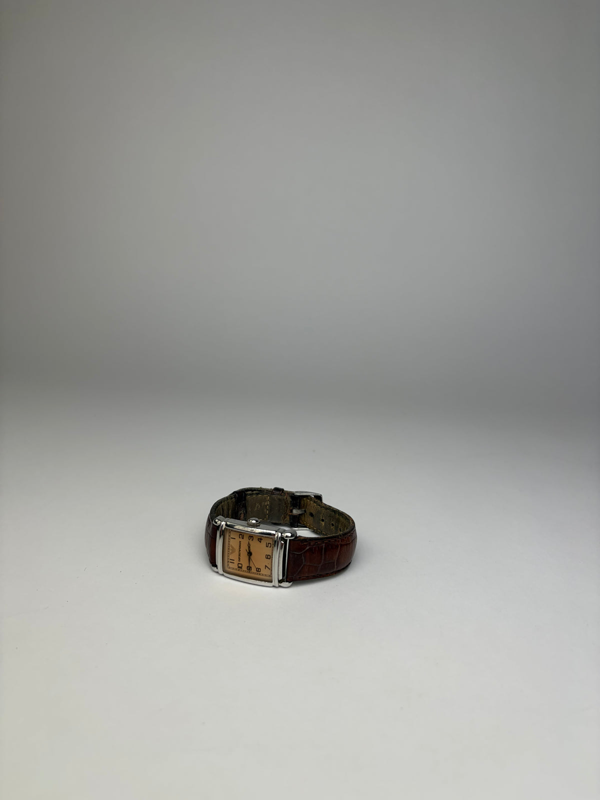 Vintage Emporio Armani Square Watch Crocodile-Effect Leather Brown