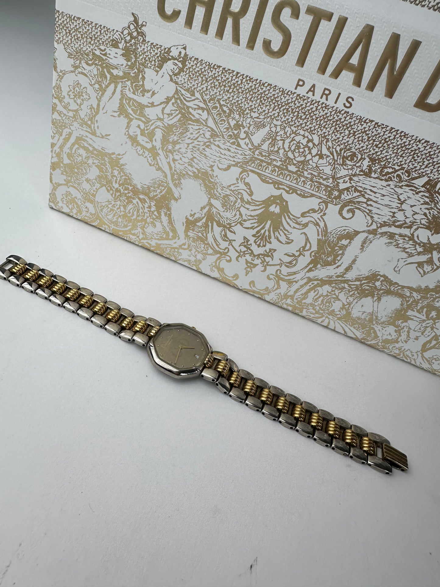 Vintage Dior Stainless Steel Bracelet Watch Y2K Silver Gold