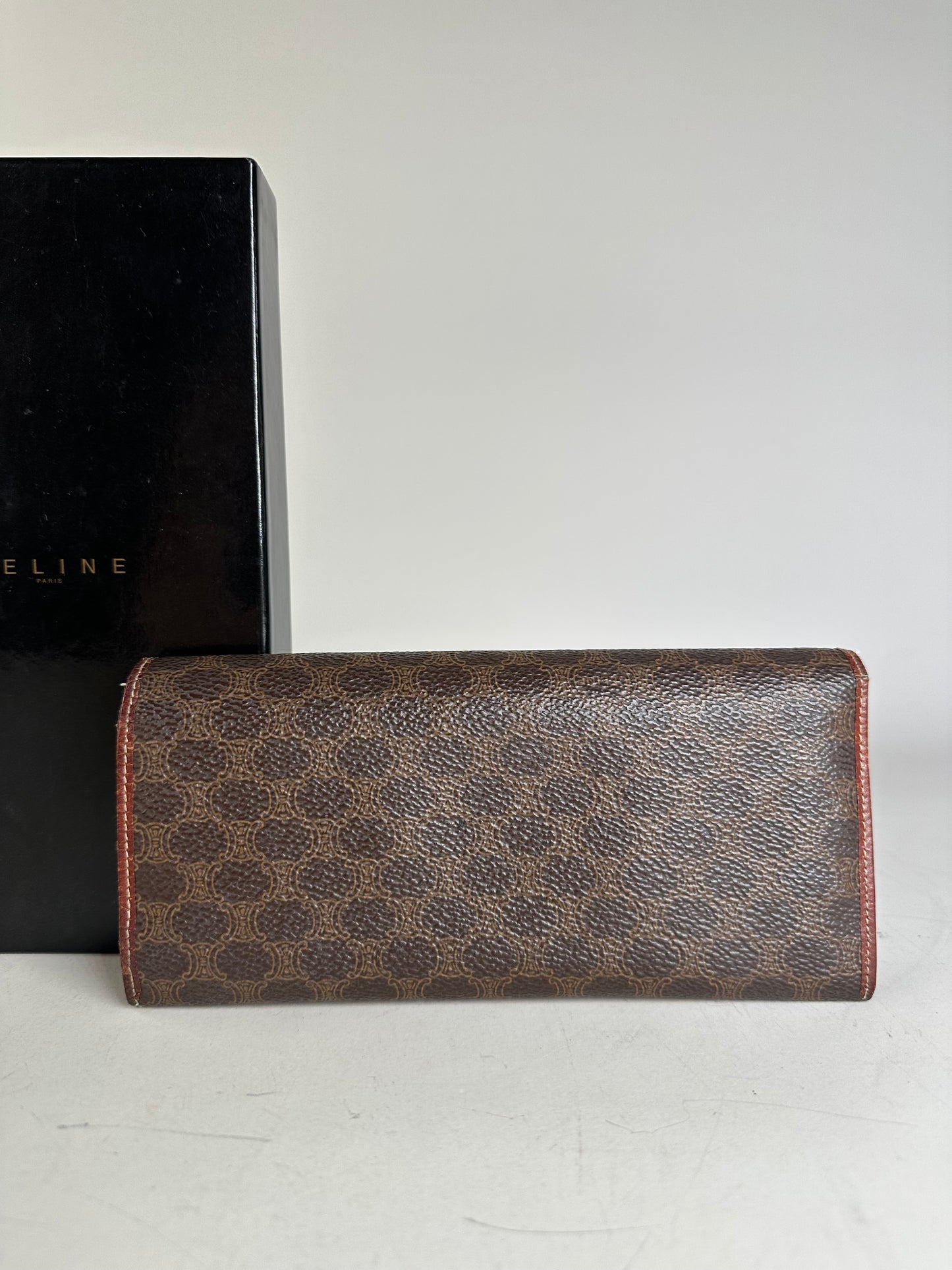Vintage Celine Macadam Monogram Leather Zip Wallet Brown Tan