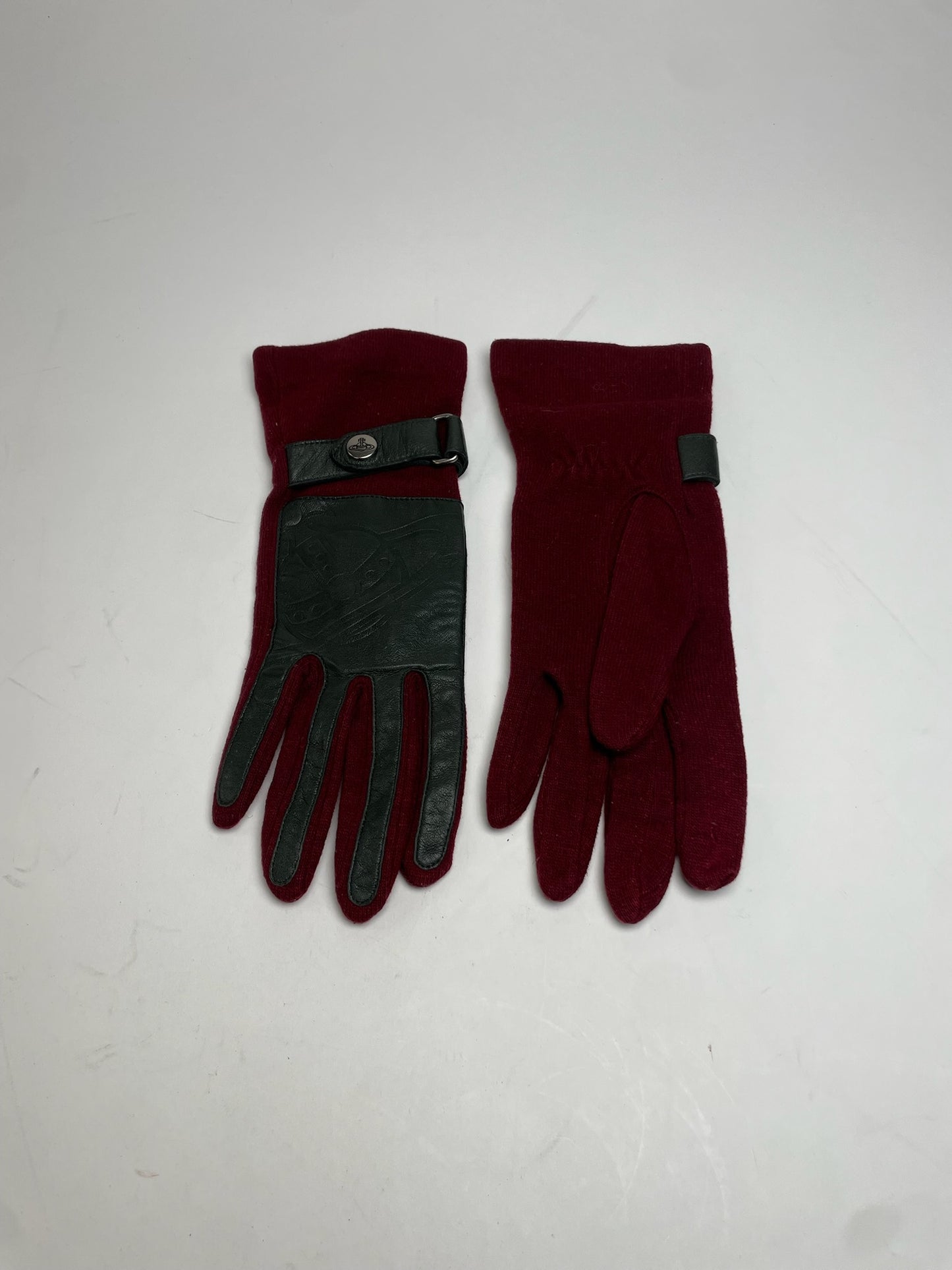 Vintage Vivienne Westwood Leather Wool Gloves Red Silver M
