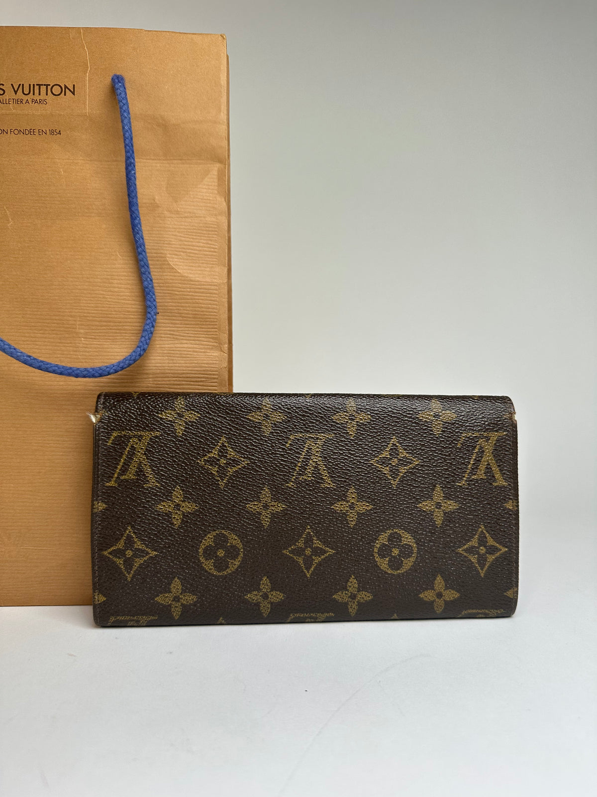 Vintage Louis Vuitton Monogram Canvas Bifold Wallet Brown Gold