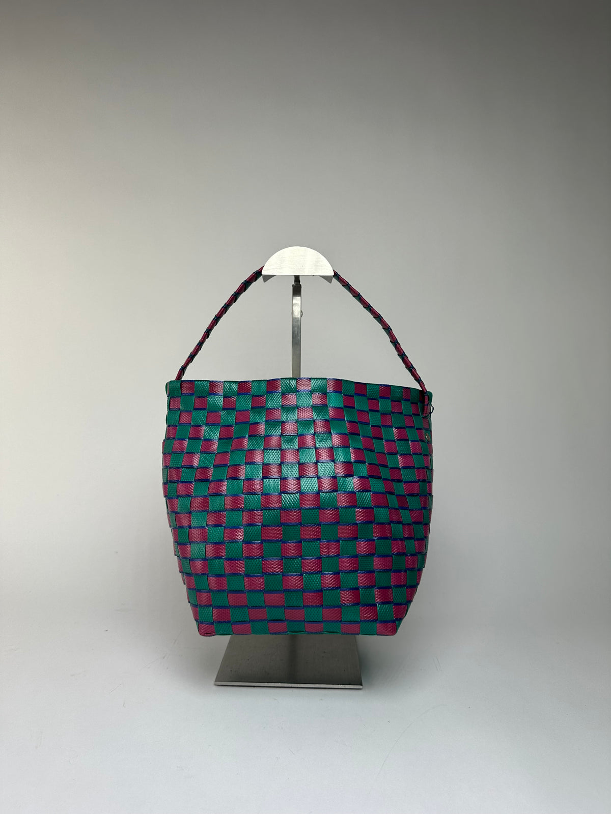 Vintage Marni Woven Structured Top-Handle Bag Green Pink Blue