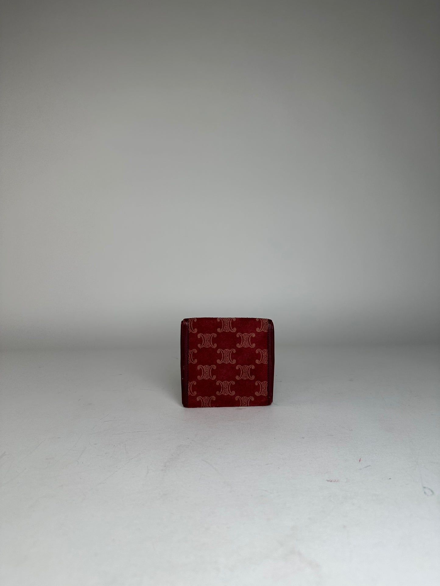 Vintage Celine Paris Triomphe Monogram Suede Leather Purse Purple Burgundy
