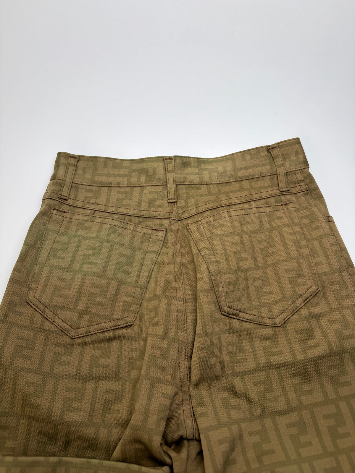 Vintage Fendi FF Monogram Structured Trousers Olive Brown S