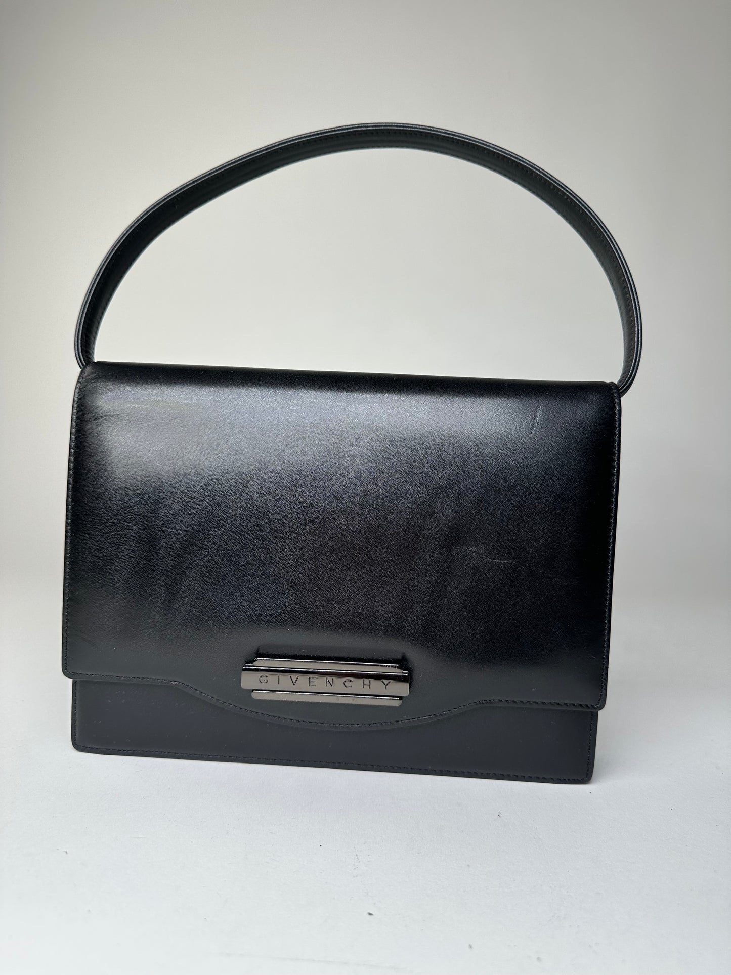 Vintage Givenchy Leather Shoulder Bag Y2K Black Silver