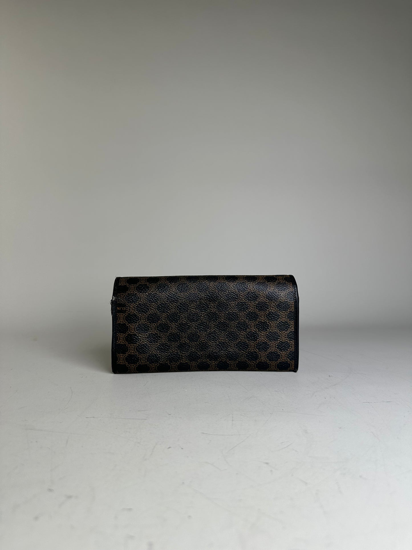 Vintage Celine Textured Leather Wallet Black Brown Gold