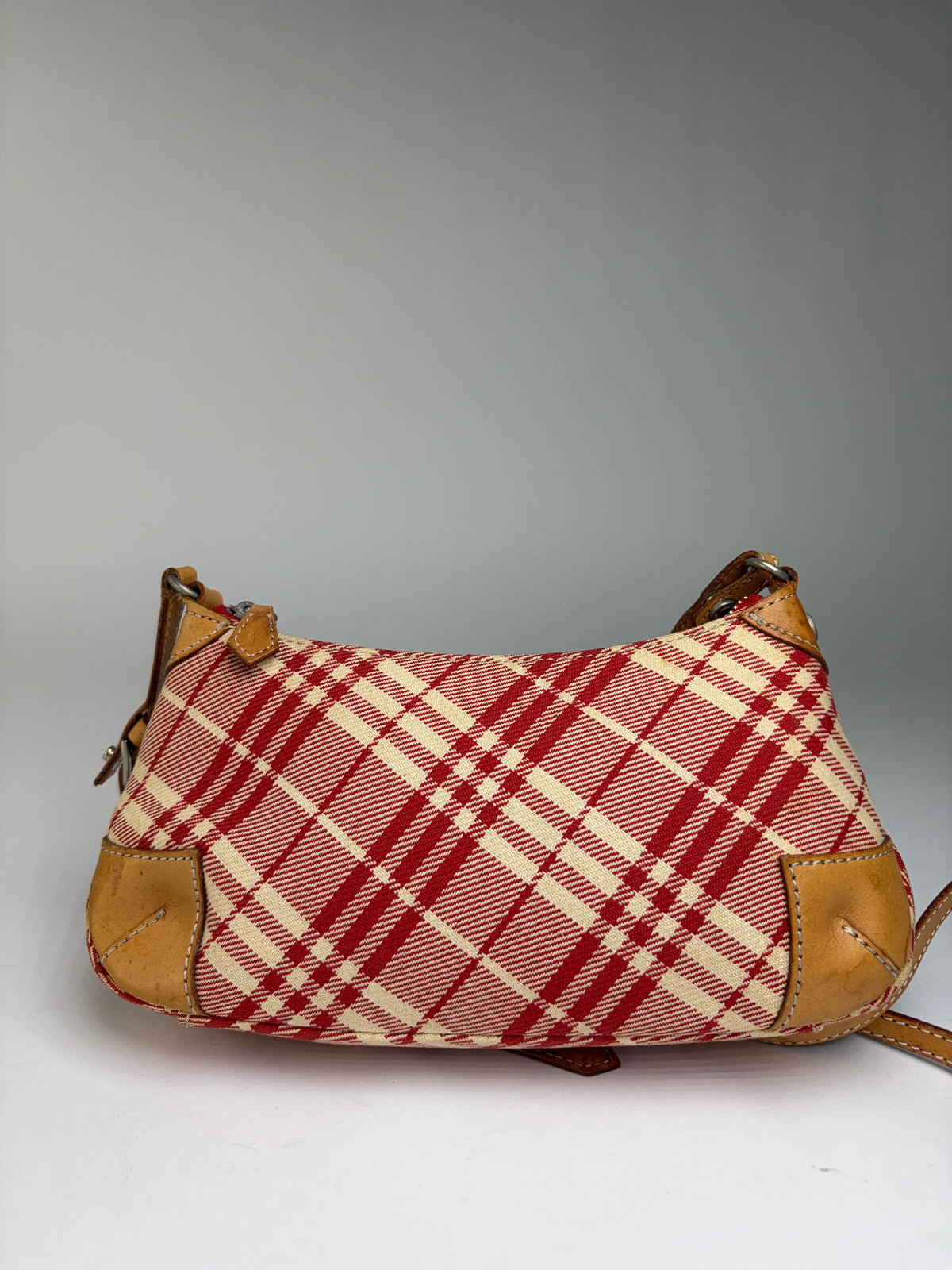 Vintage Burberry Plaid Flap Crossbody Bag Red Beige