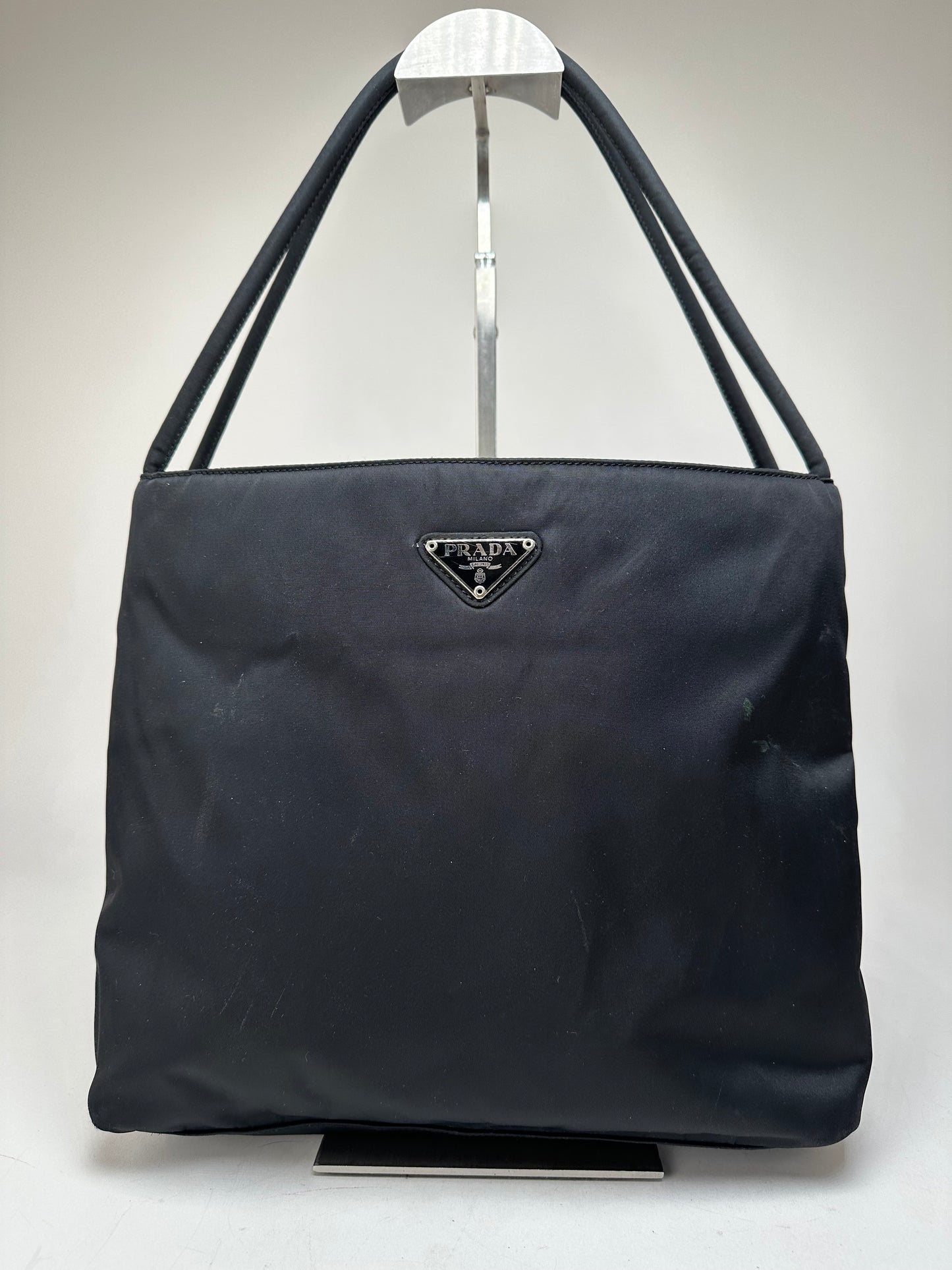 Vintage Prada Triangle Polyester Handbag Black