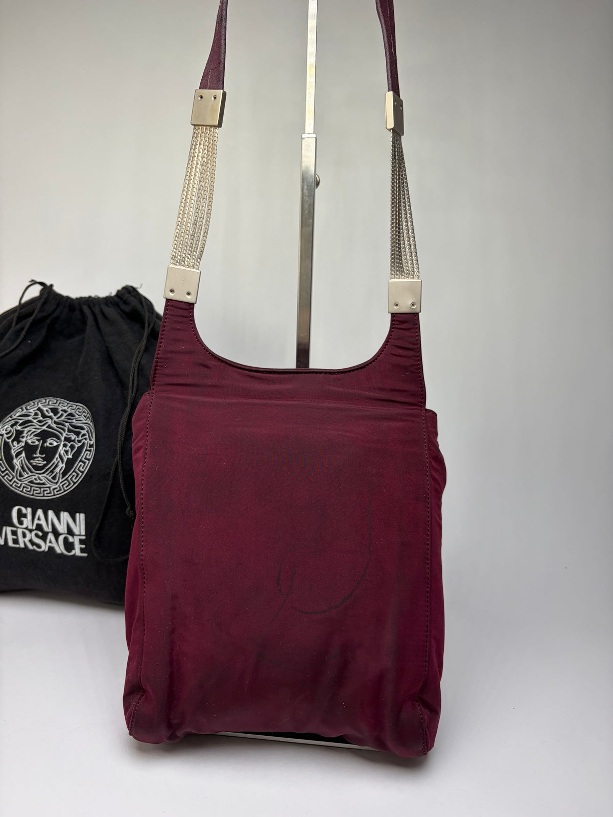Vintage Gianni Versace Structured Satin Shoulder Bag Burgundy