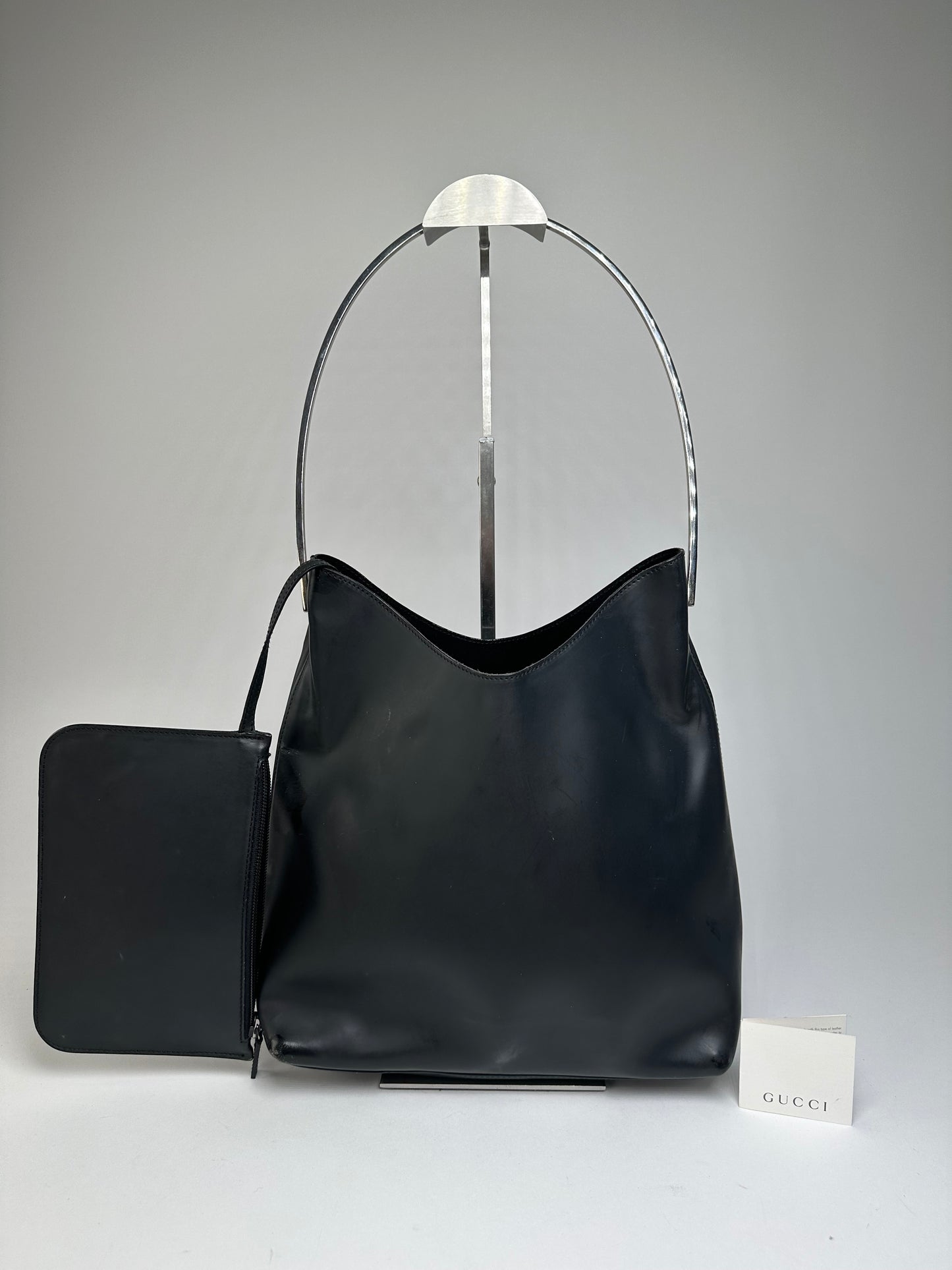Vintage Gucci Soft Leather Shoulder Bag Y2K Black Silver