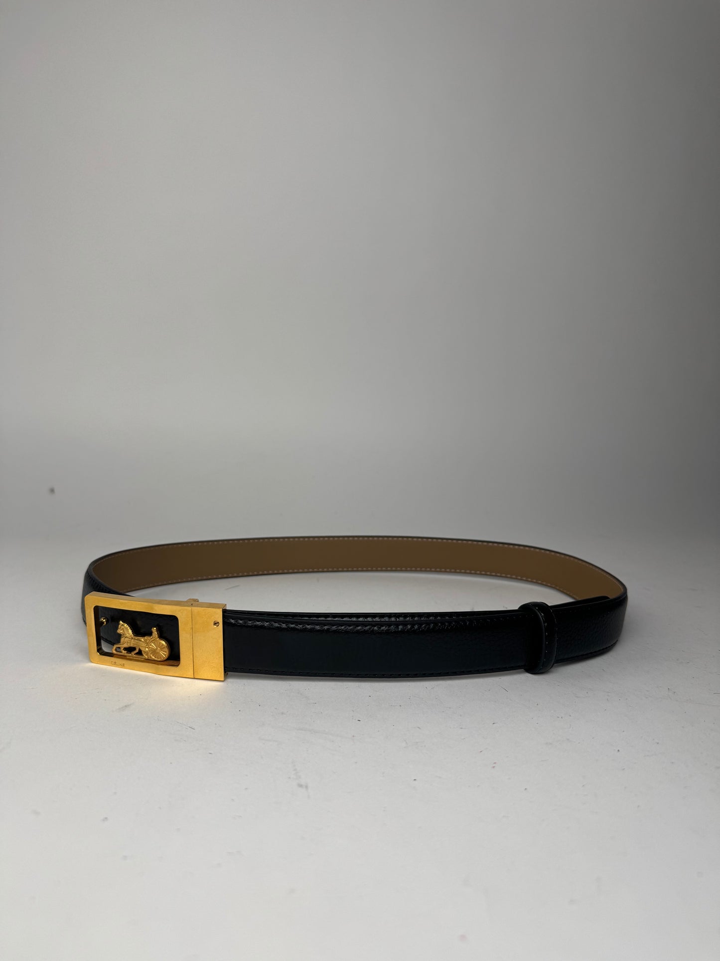 Vintage Celine Paris Carriage Logo Leather Belt black