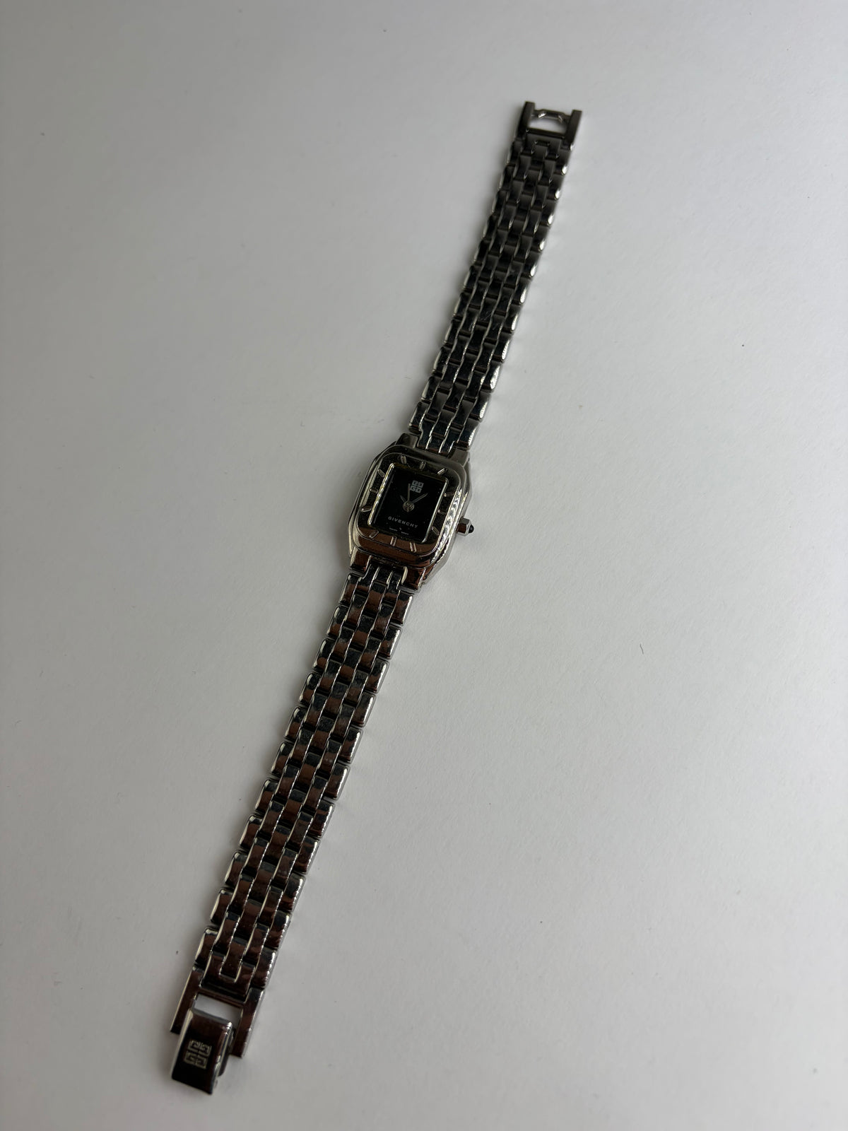 Vintage Givenchy Stainless Steel Quartz Bracelet Watch Black Silver