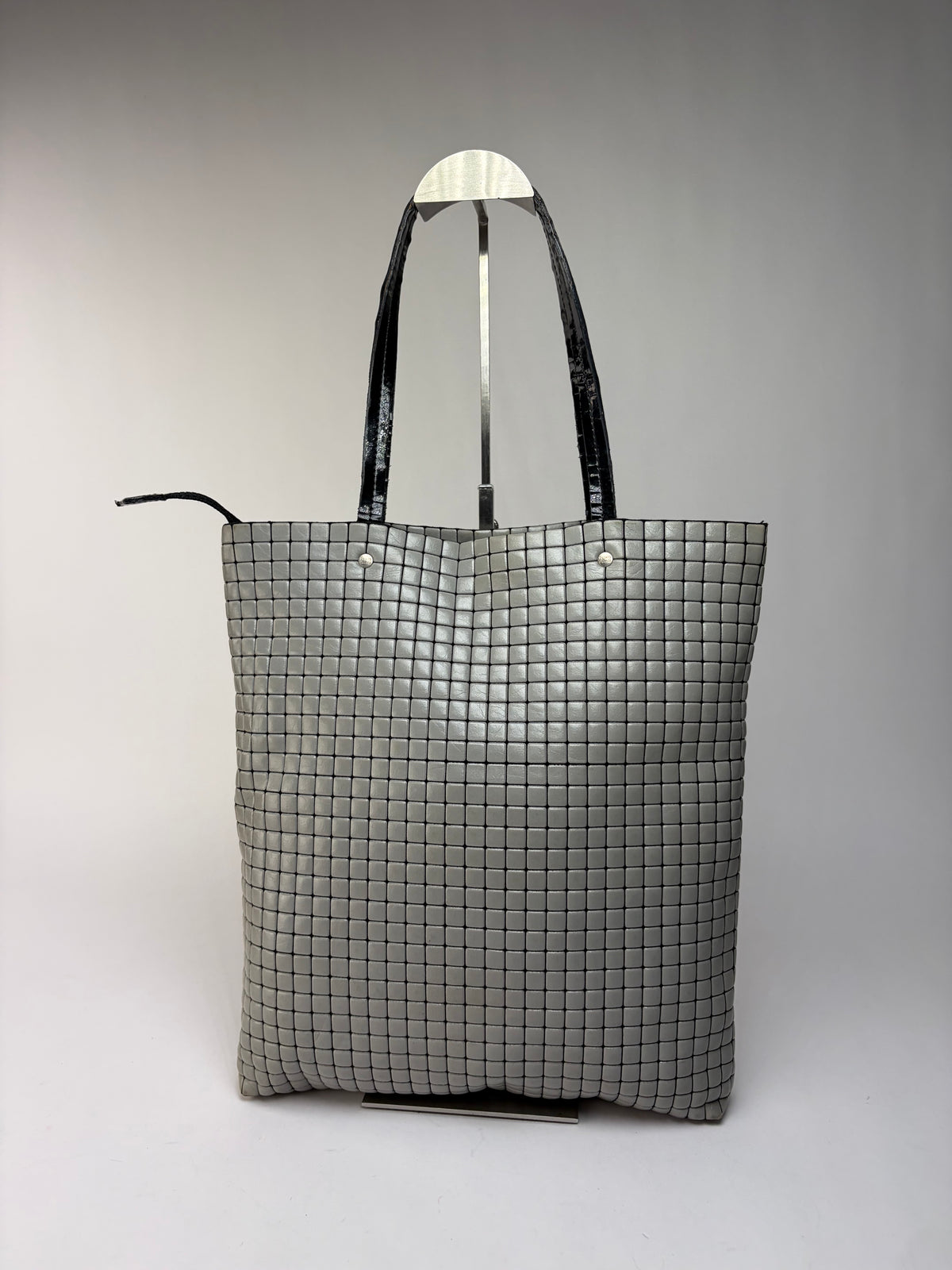 Vintage Issey Miyake Structured Rubberized Tote Light Grey Black