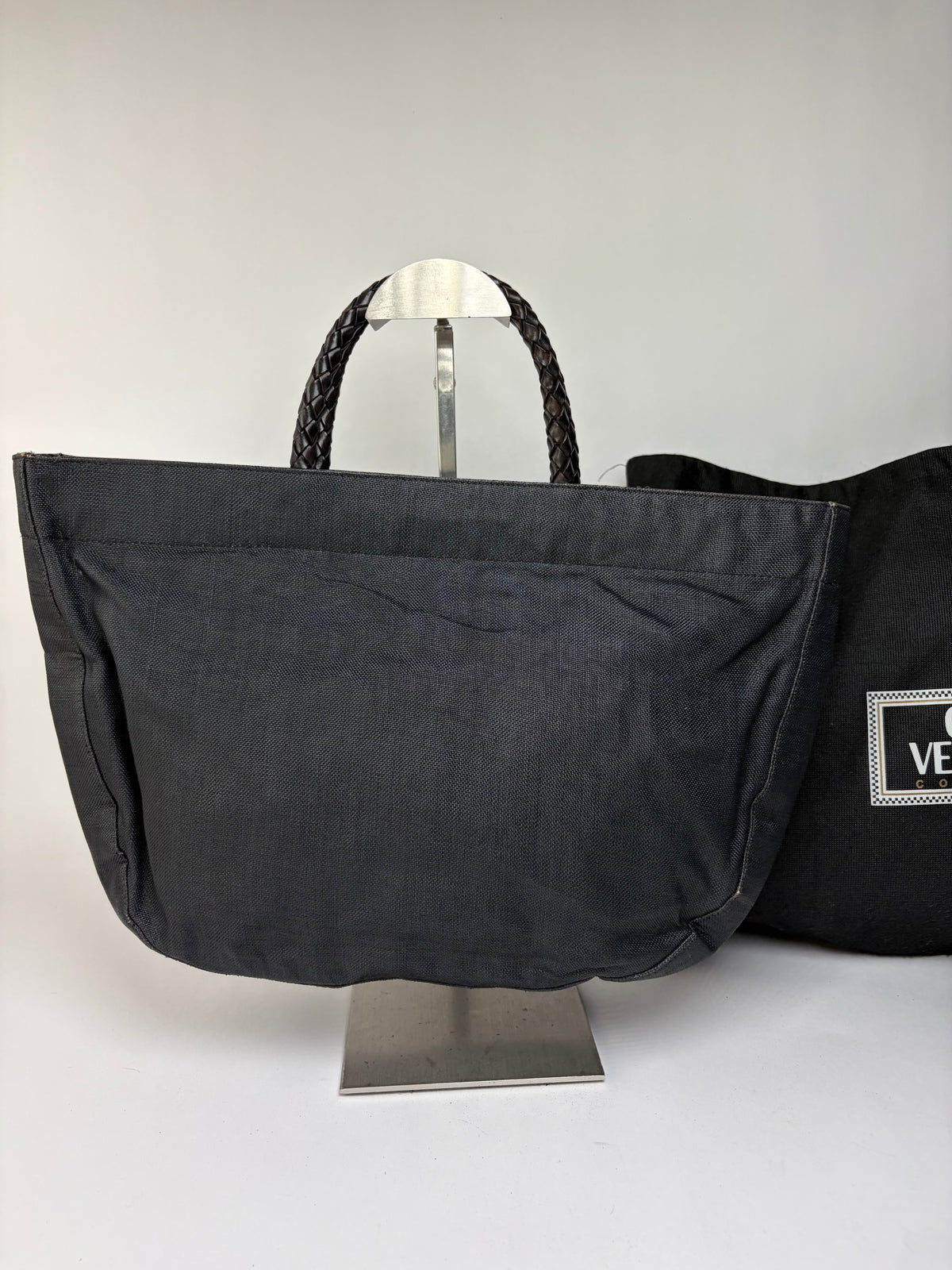 Vintage Versace Couture Canvas Tote Mid-1990s Black Gold