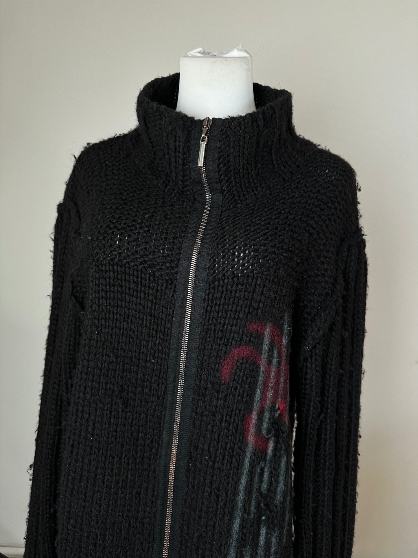 Vintage Cavalli Knitted Jacket Y2K Black Red Green