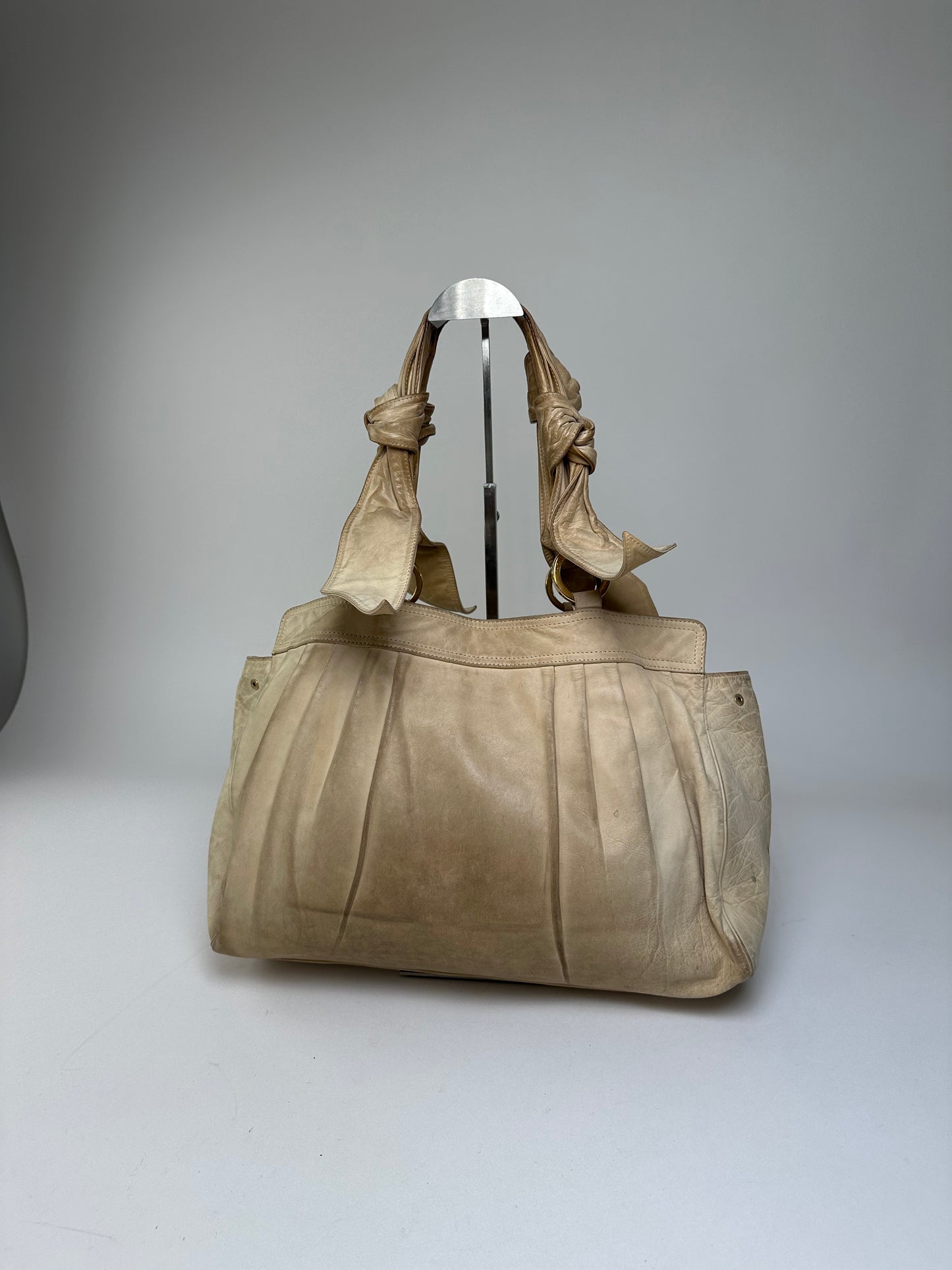 Vintage Givenchy Grained Leather Tote Y2K Cream Gold