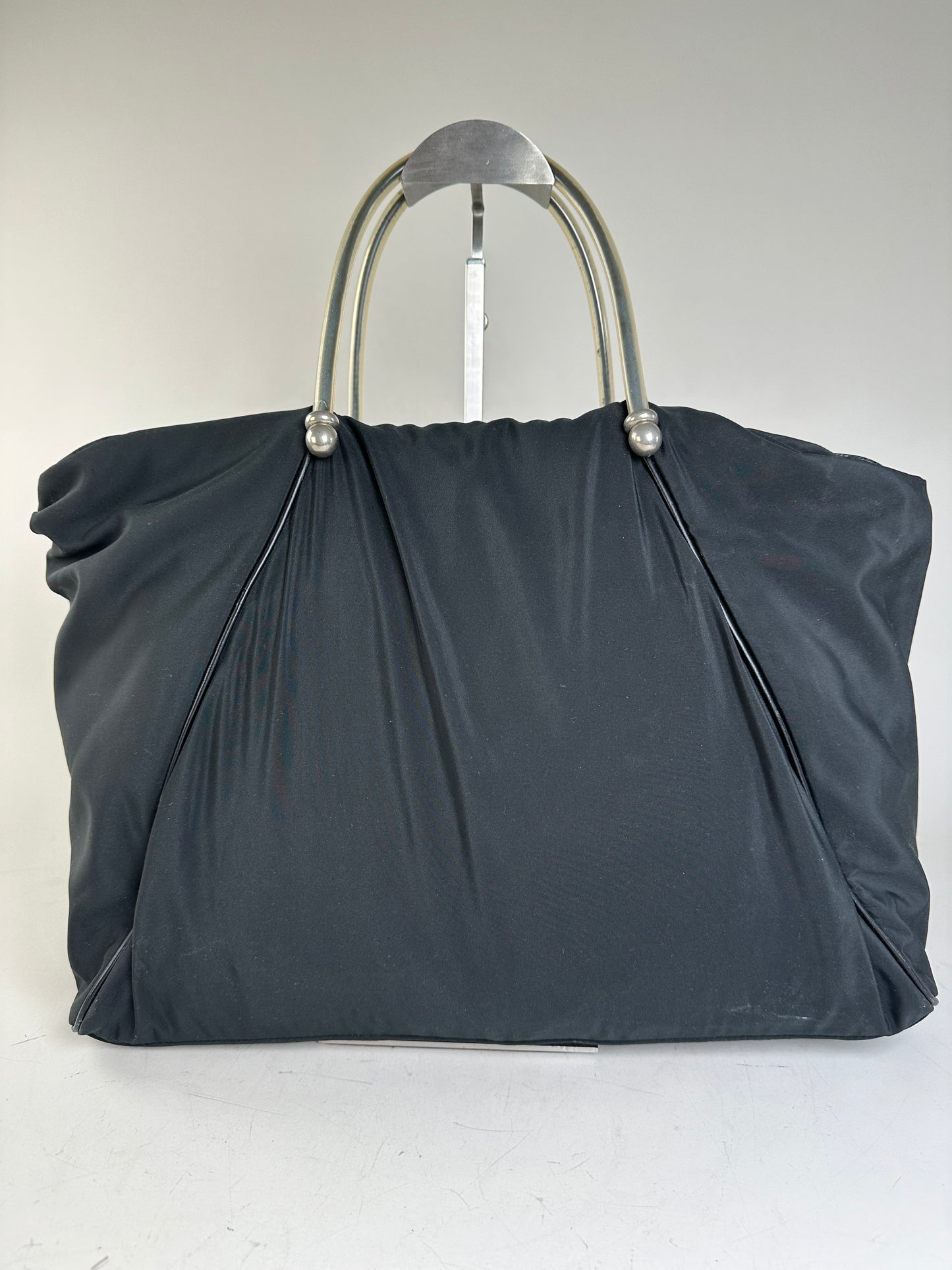 Vintage Loewe Nylon Tote Bag Black Silver