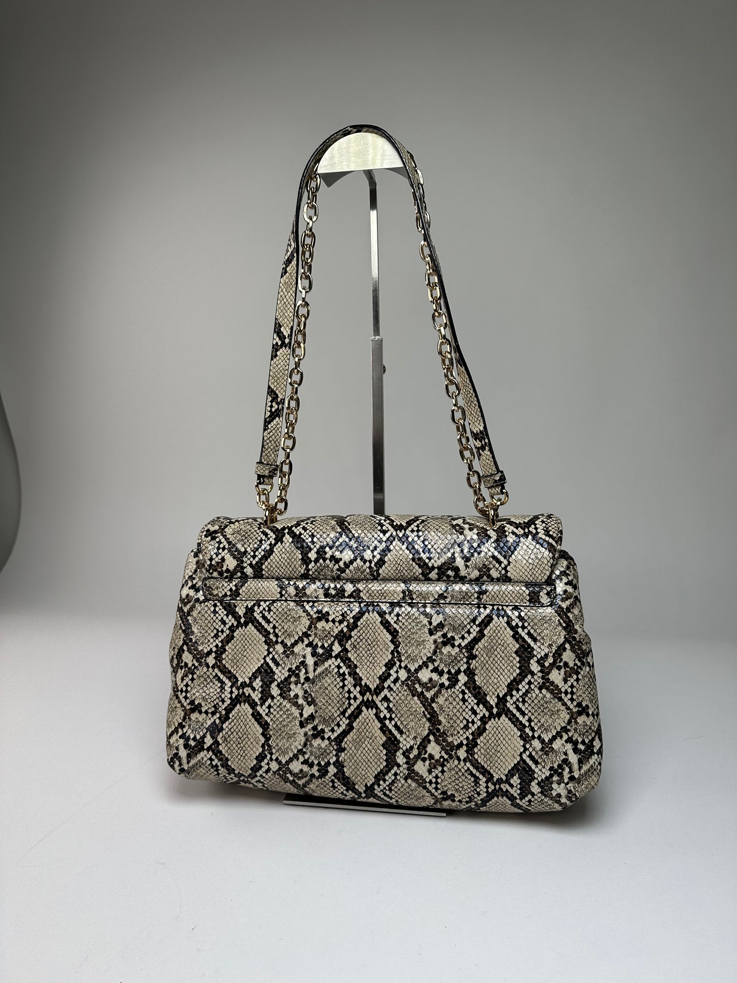 Vintage Emporio Armani Snakeskin Leather Shoulder Bag Y2K Cream Black