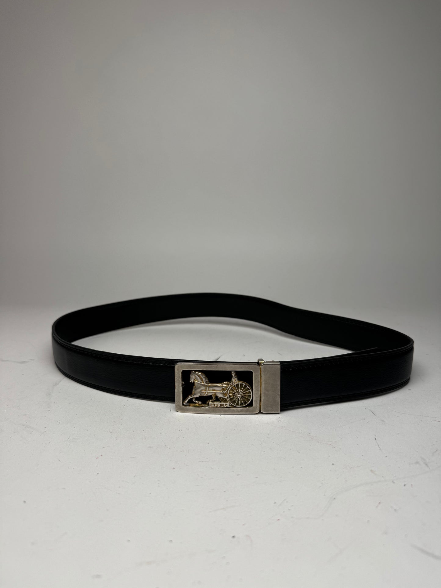 Vintage Celine Paris Carriage Logo belt black