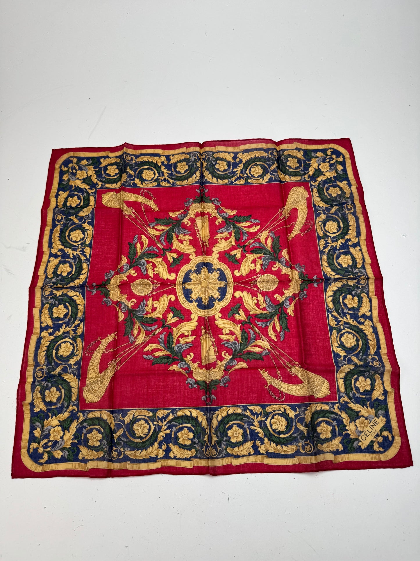 Vintage Celine Baroque Scarf Red Gold