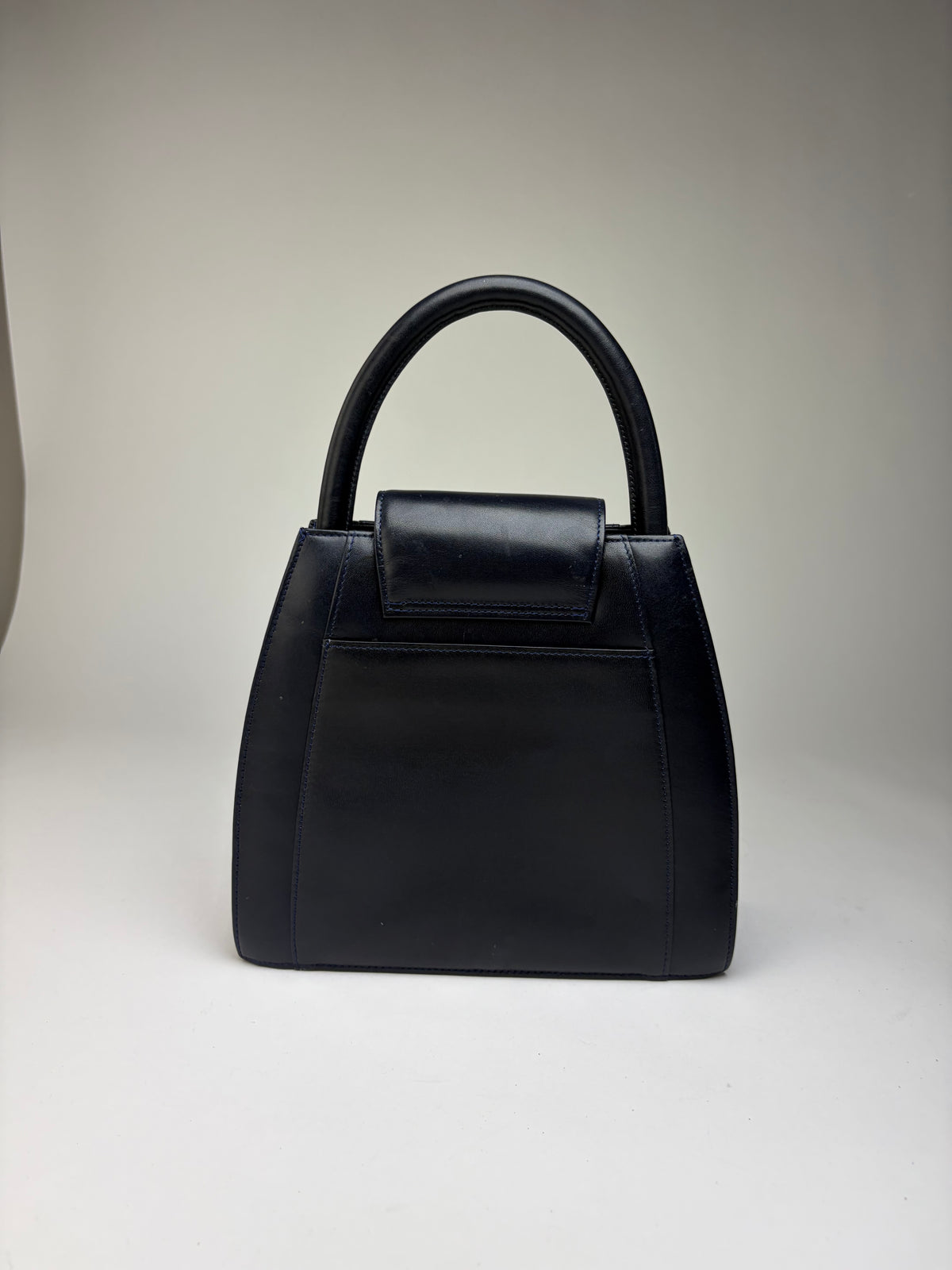 Vintage Givenchy Structured Leather Top-Handle Bag Navy Gold