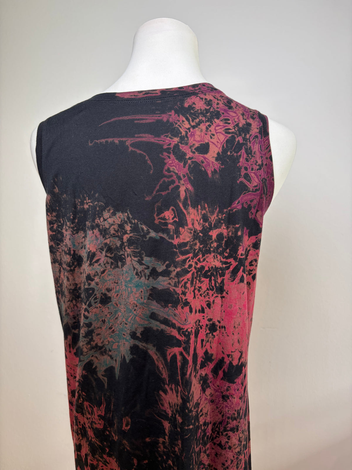 Vintage Issey Miyake Cotton Floral Midi Dress Black Teal Burgundy M