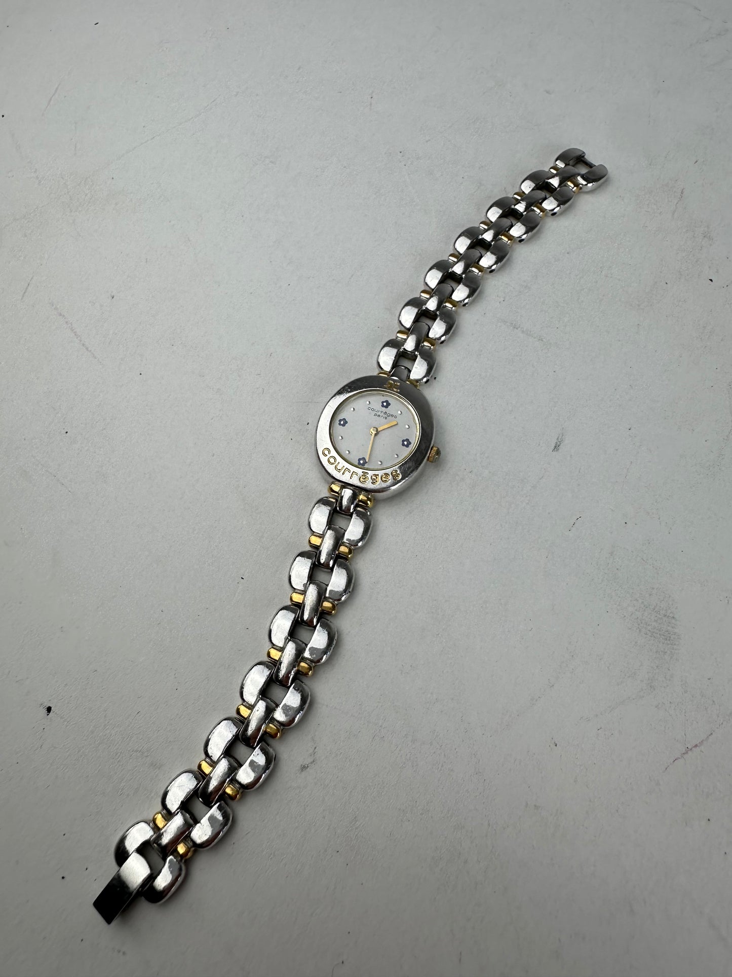 Vintage Courreges Gold Plated Steel Quartz Watch Silver Gold