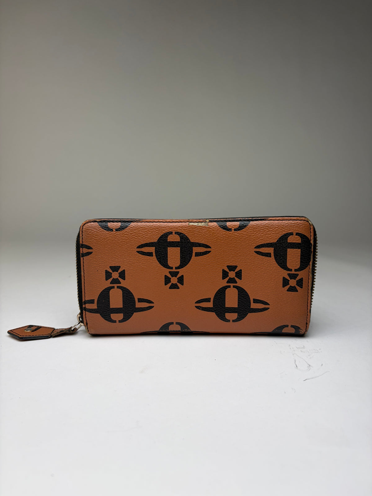 Vintage Vivienne Westwood Logo Print Leather Bifold Wallet Orange Black