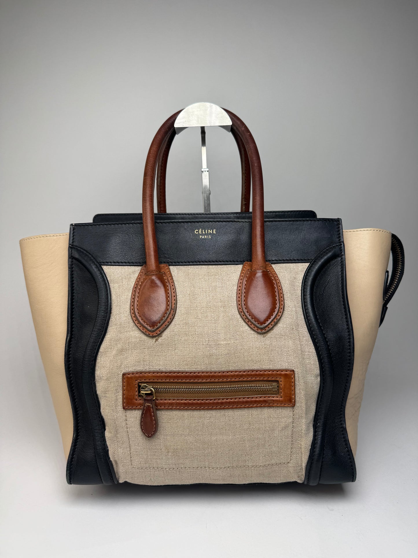 Vintage Celine Paris Luggage Bag Beige Black