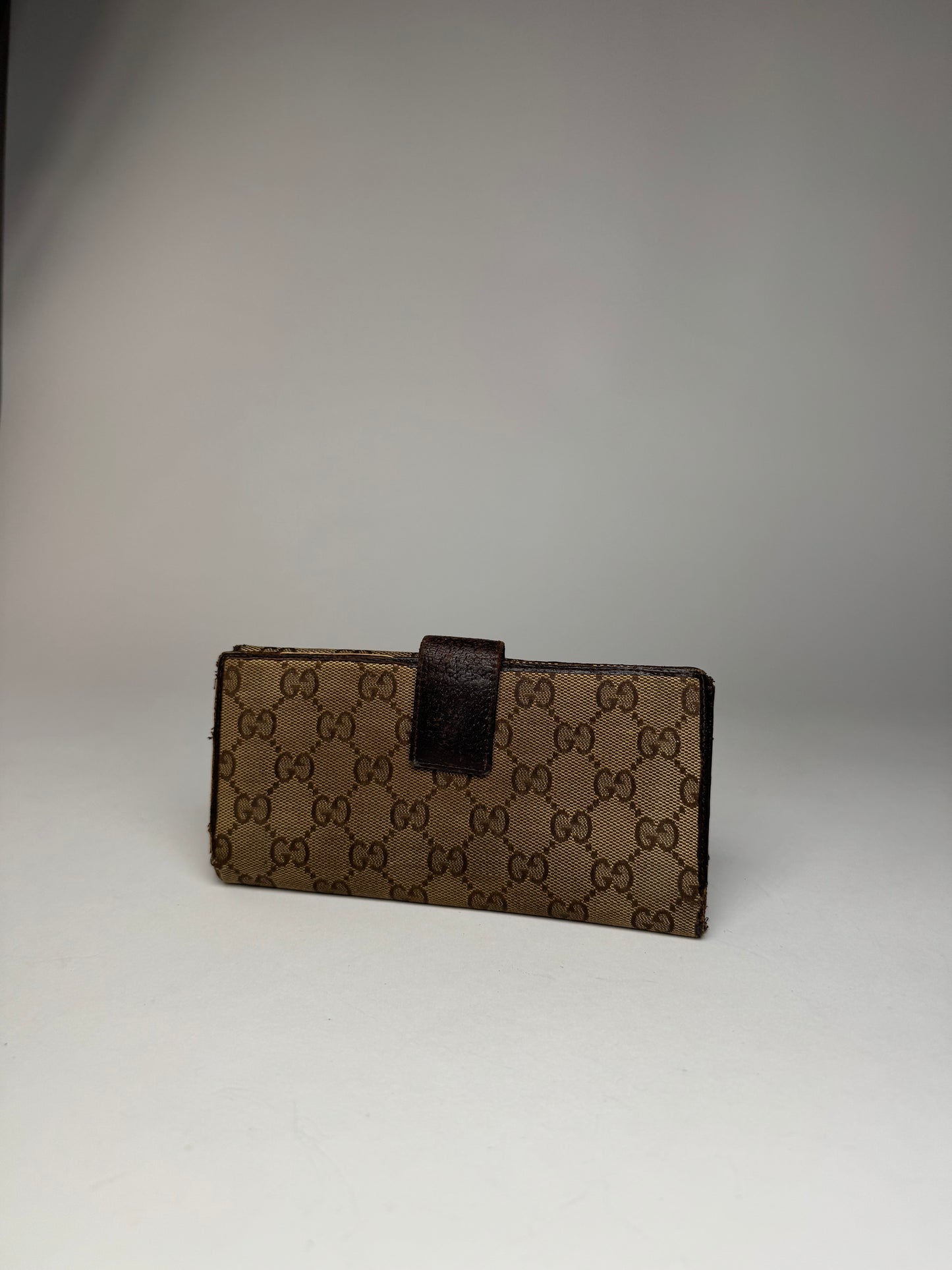 Vintage Gucci Monogram Canvas Leather Wallet Brown