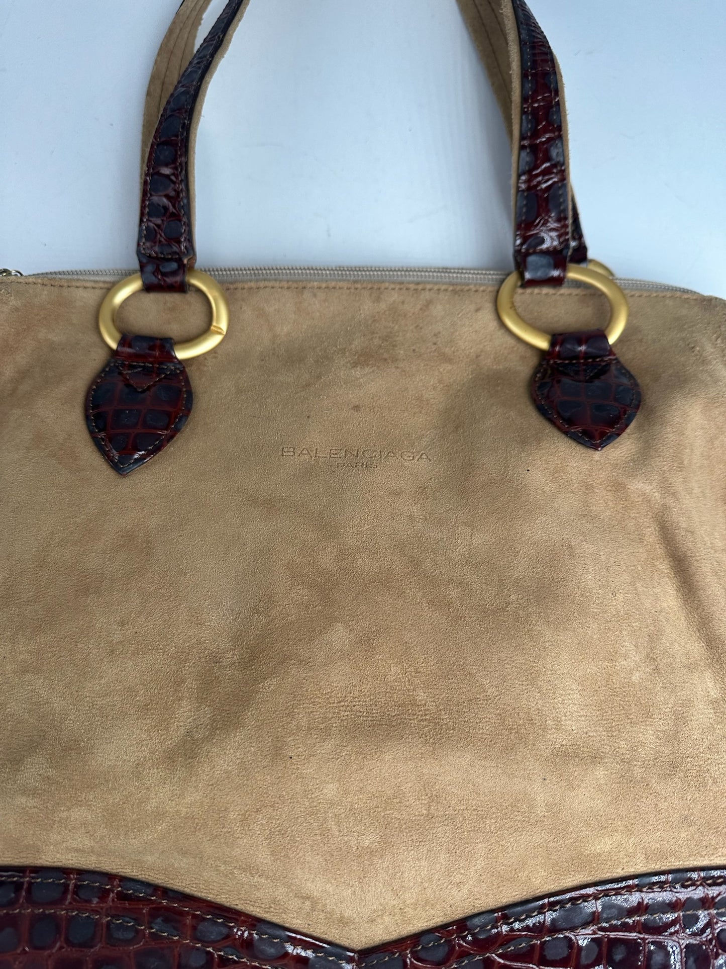 Vintage Balenciaga Suede Patent Leather Bag Purple Brown