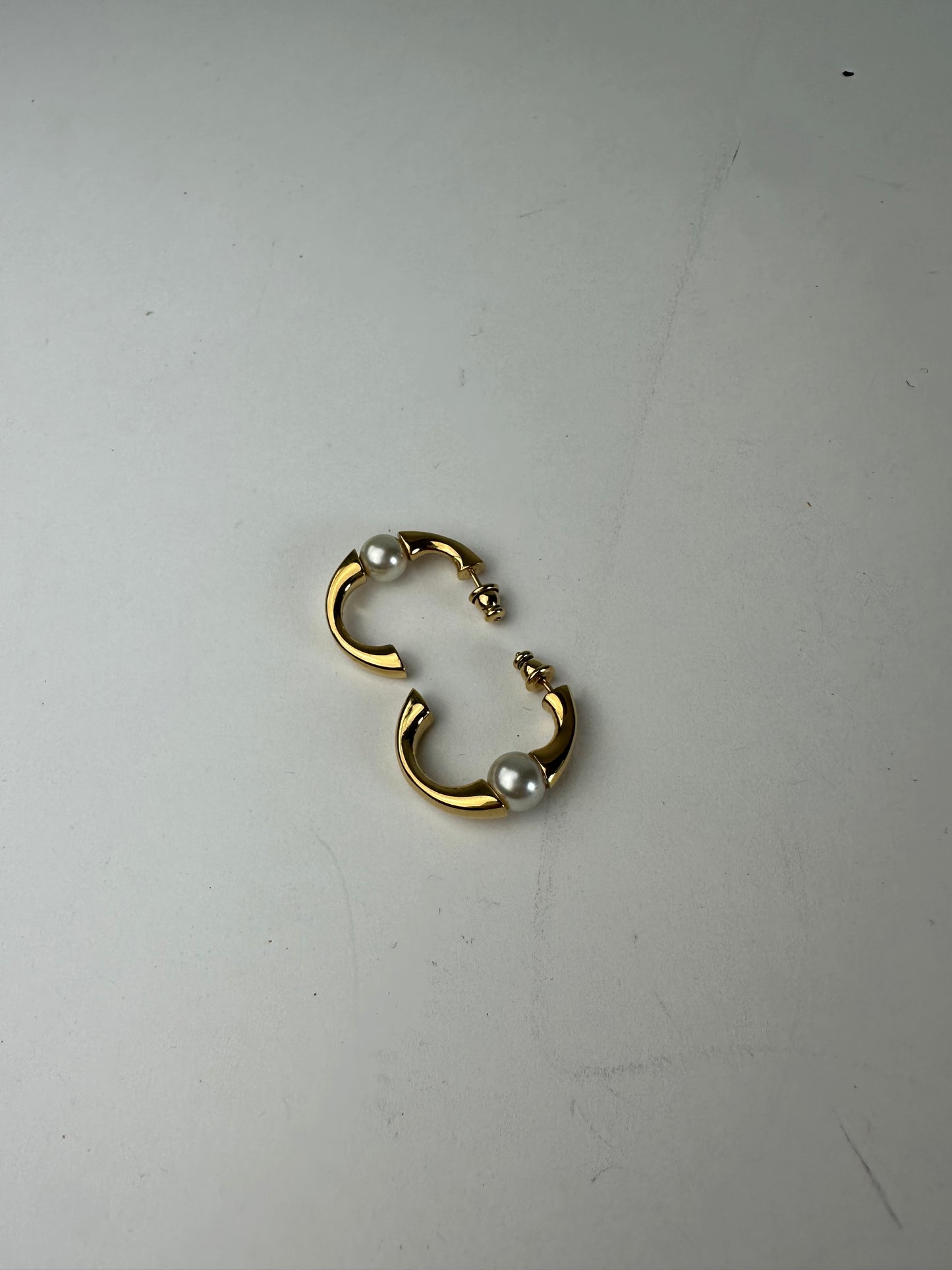 Vintage Chloe Pearl Accent Stud Earrings Gold-Tone France