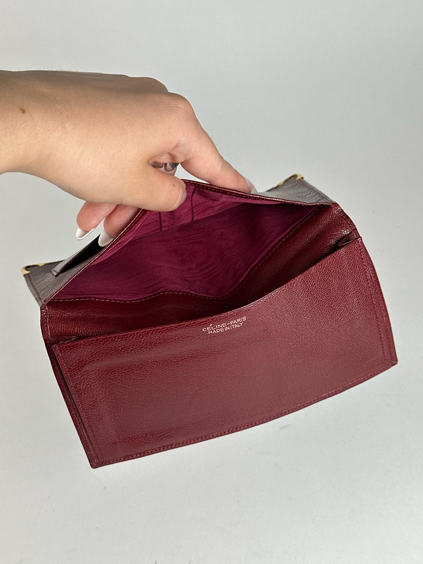 Porte-cartes vintage en cuir Céline Paris, I'd holder bordeaux