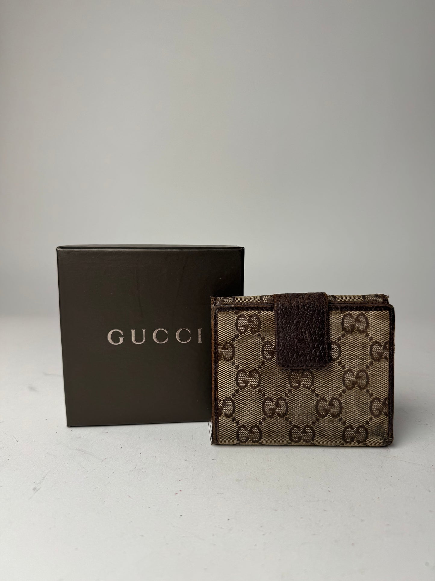 Vintage Gucci Monogram Leather Wallet Beige Brown
